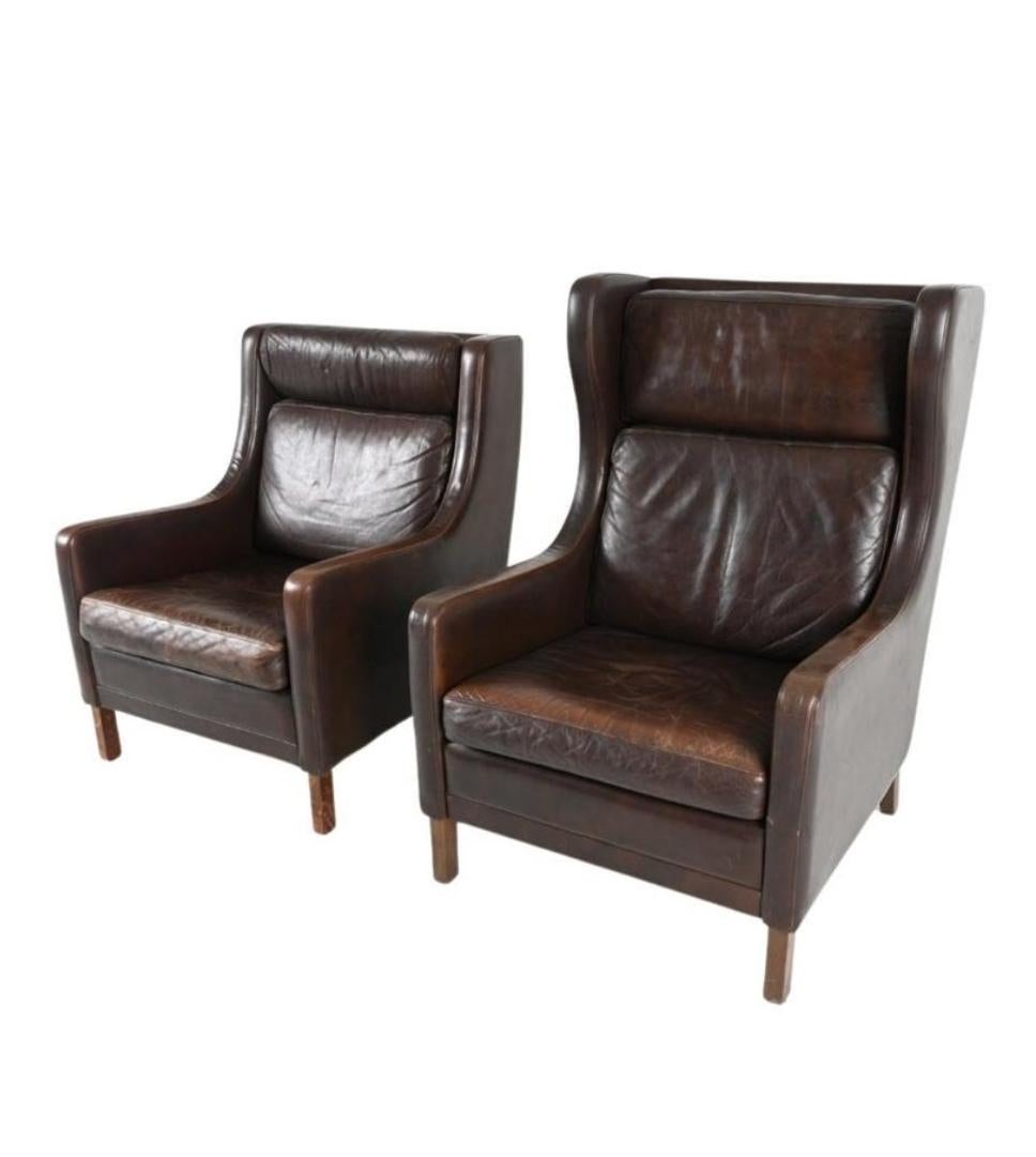Hand-Crafted His and Hers Borge Mogensen Leather Lounge Chairs Denmark 1960s For Sale