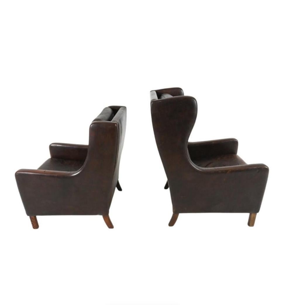 His and Hers Borge Mogensen Leather Lounge Chairs Denmark 1960s For Sale 2