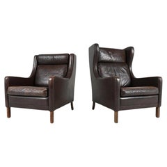 Used His and Hers Borge Mogensen Leather Lounge Chairs Denmark 1960s