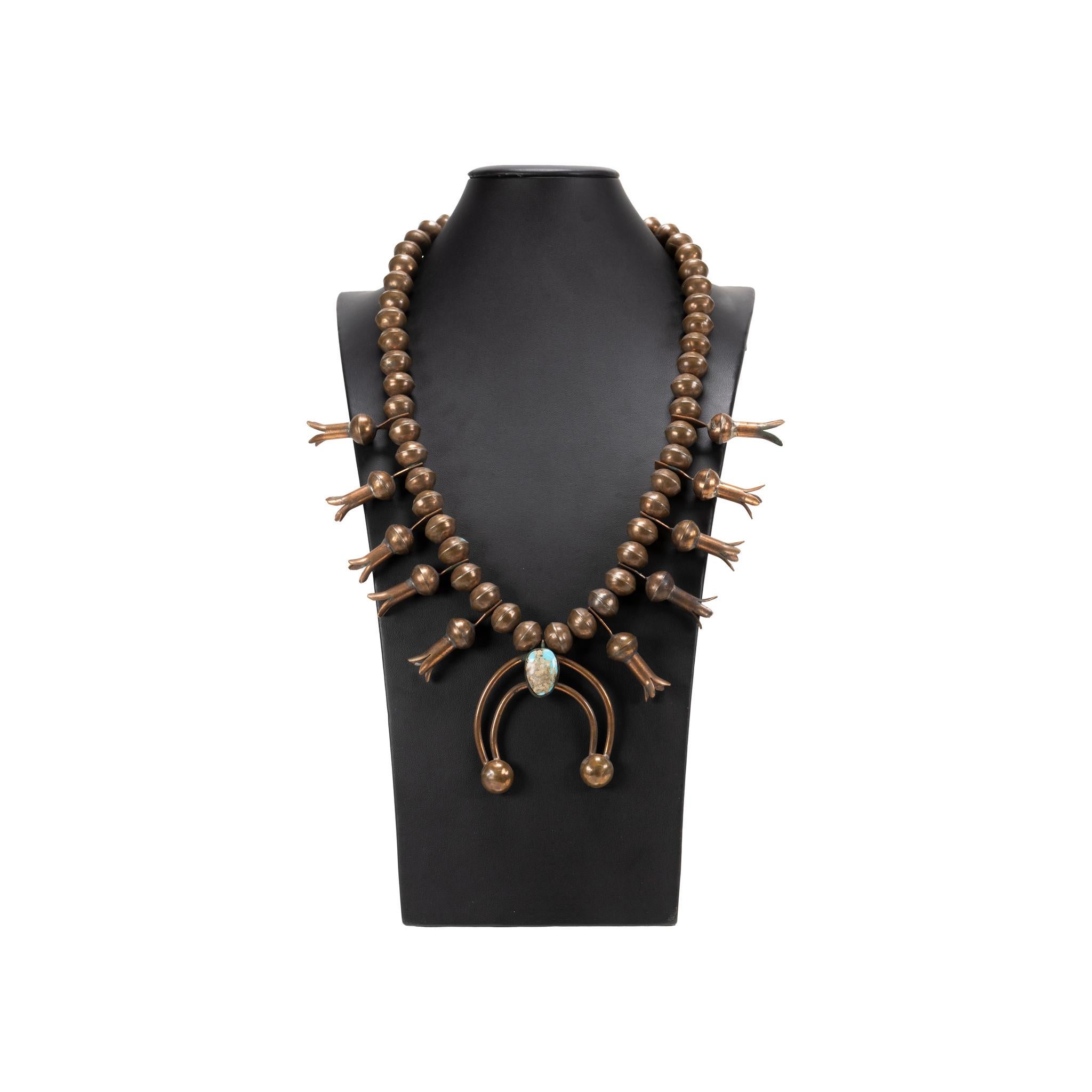 His and Hers Navajo Copper and Turquoise Squash Blossom Necklaces For Sale 1
