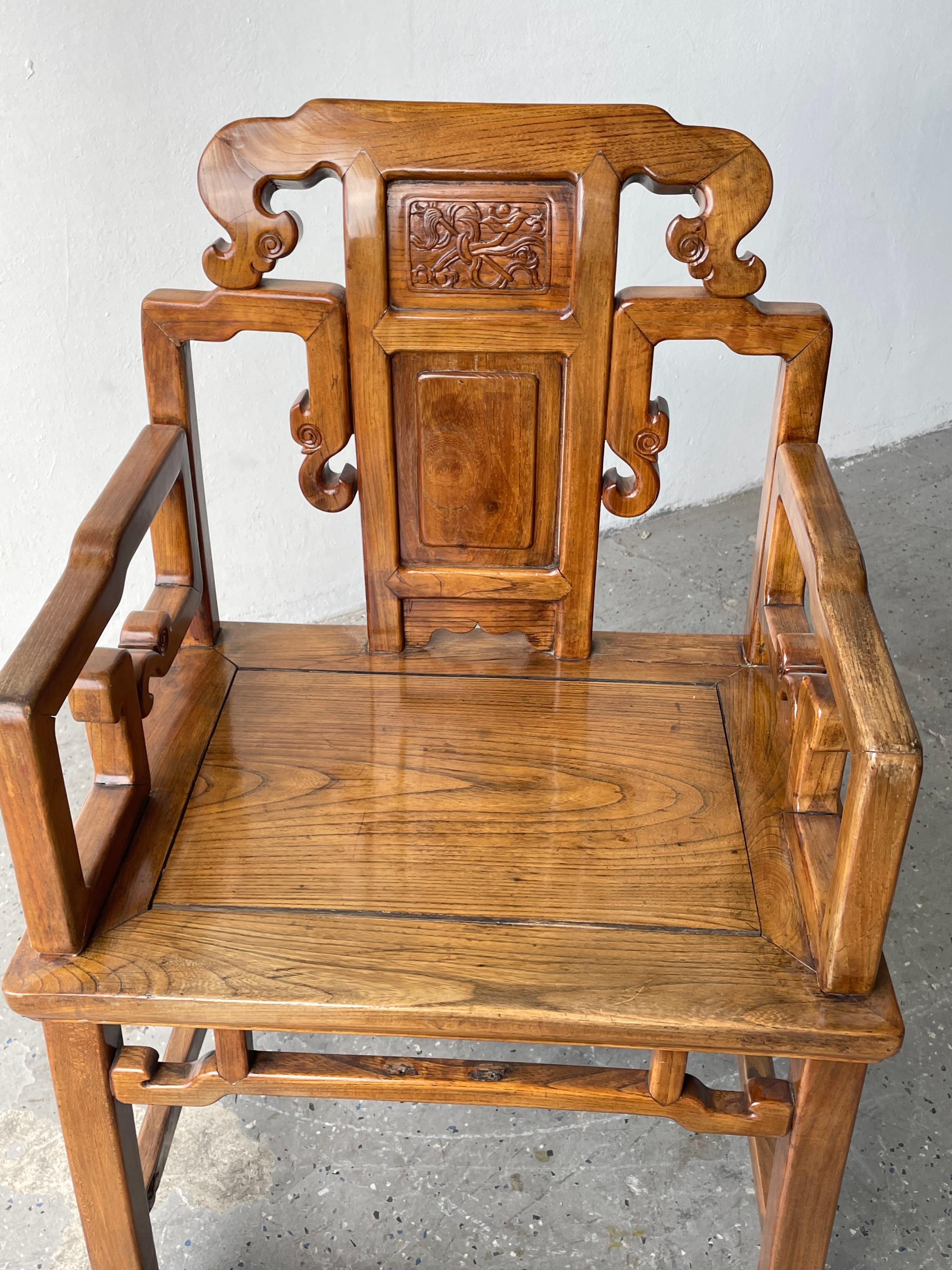 His and Hers Pair of 19th Century Chinese Hardwood Arm Chairs For Sale 4