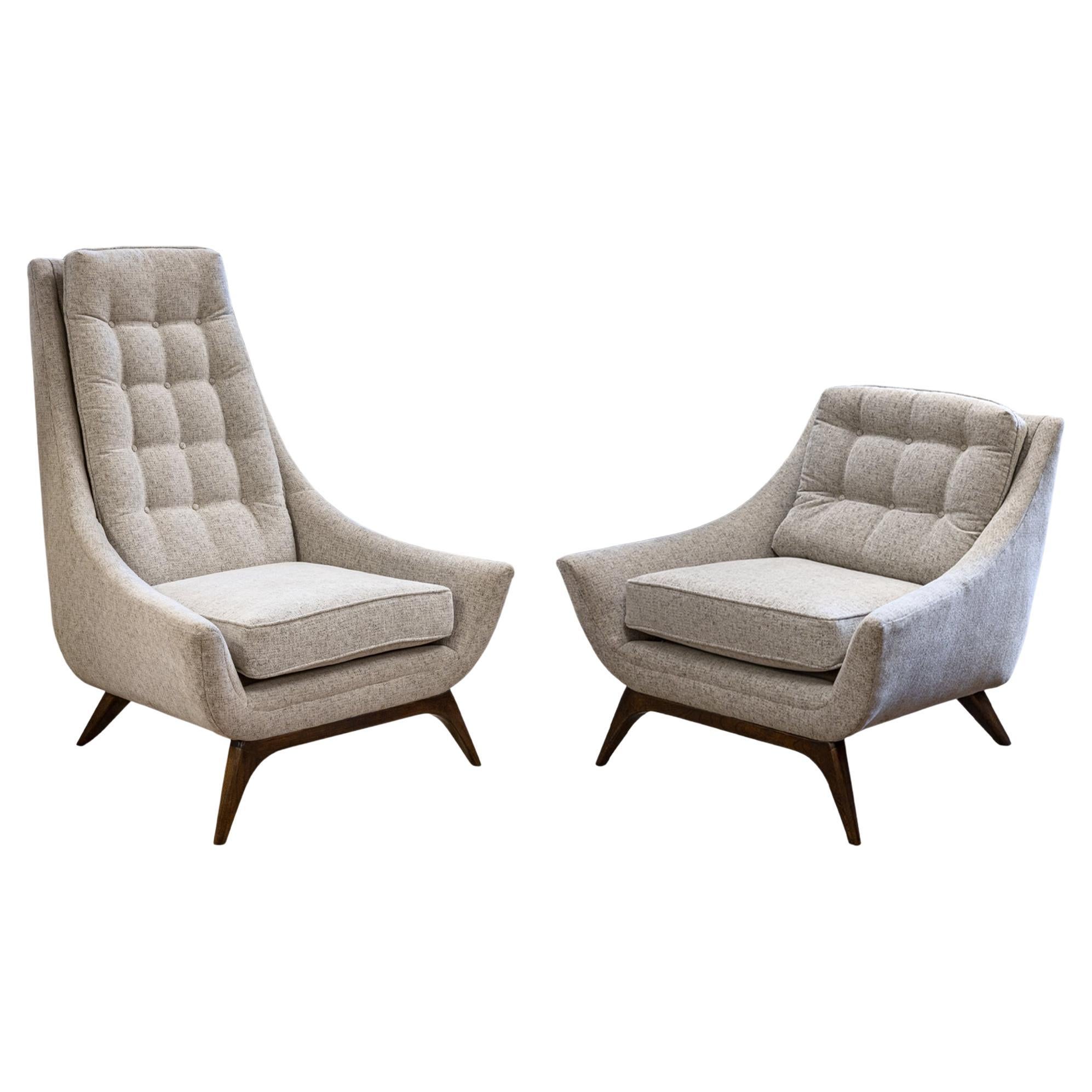 His and Hers Pair of Adrian Pearsall Style Reupholstered Armchair Accent Chairs