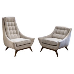 His and Hers Pair of Adrian Pearsall Style Reupholstered Armchair Accent Chairs