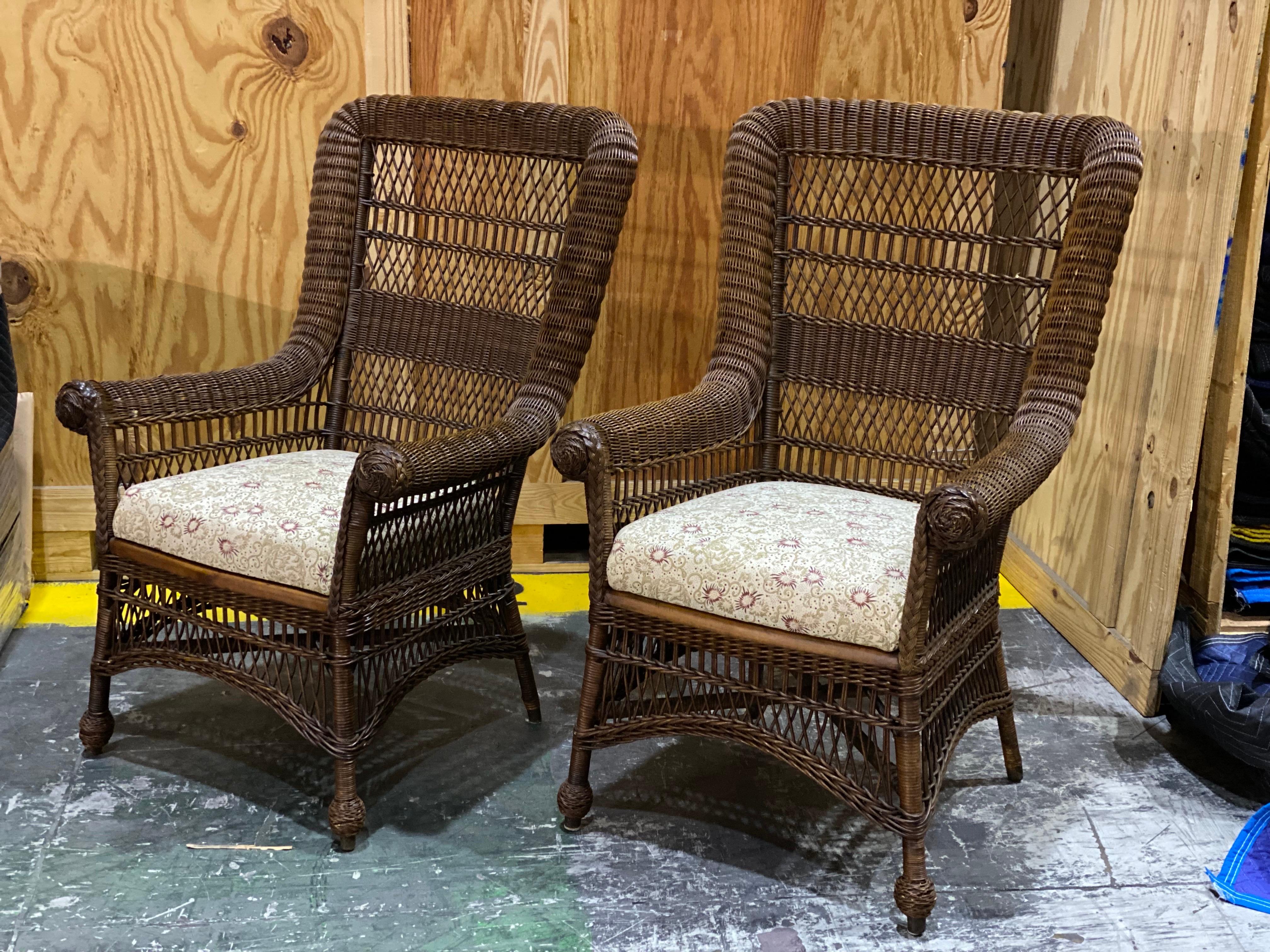 Ensemble de chaises longues en osier du début du 20e siècle, Heywood-Wakefield en vente 10
