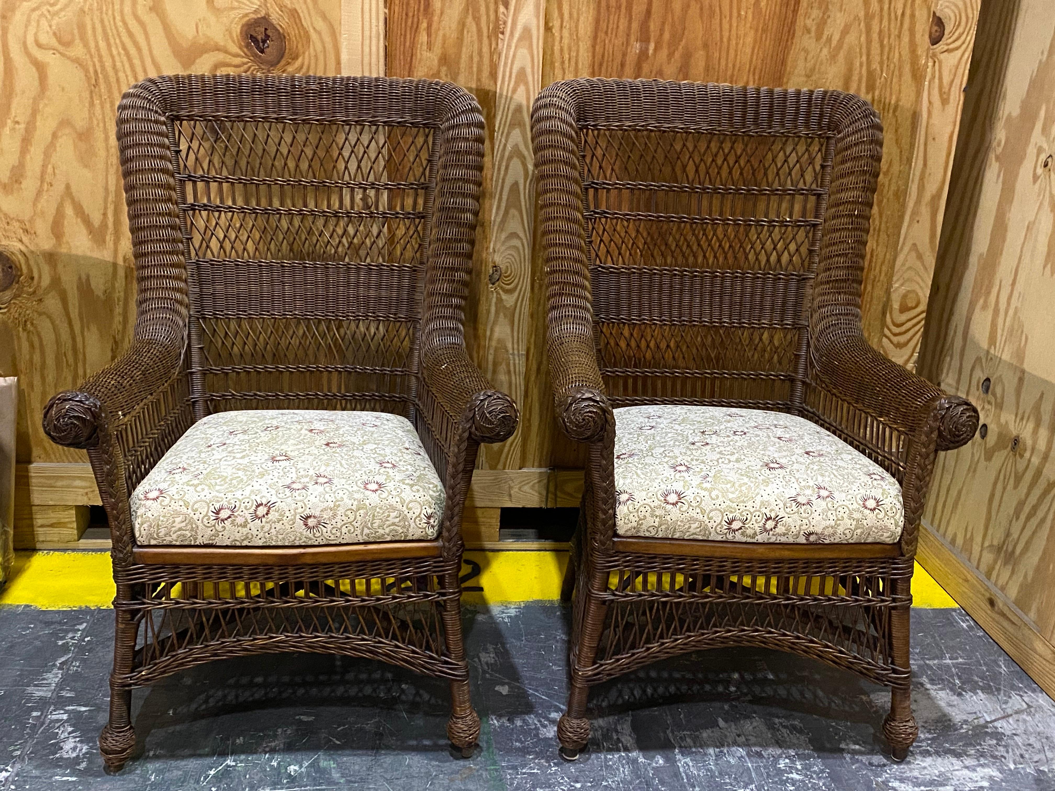Américain Ensemble de chaises longues en osier du début du 20e siècle, Heywood-Wakefield en vente