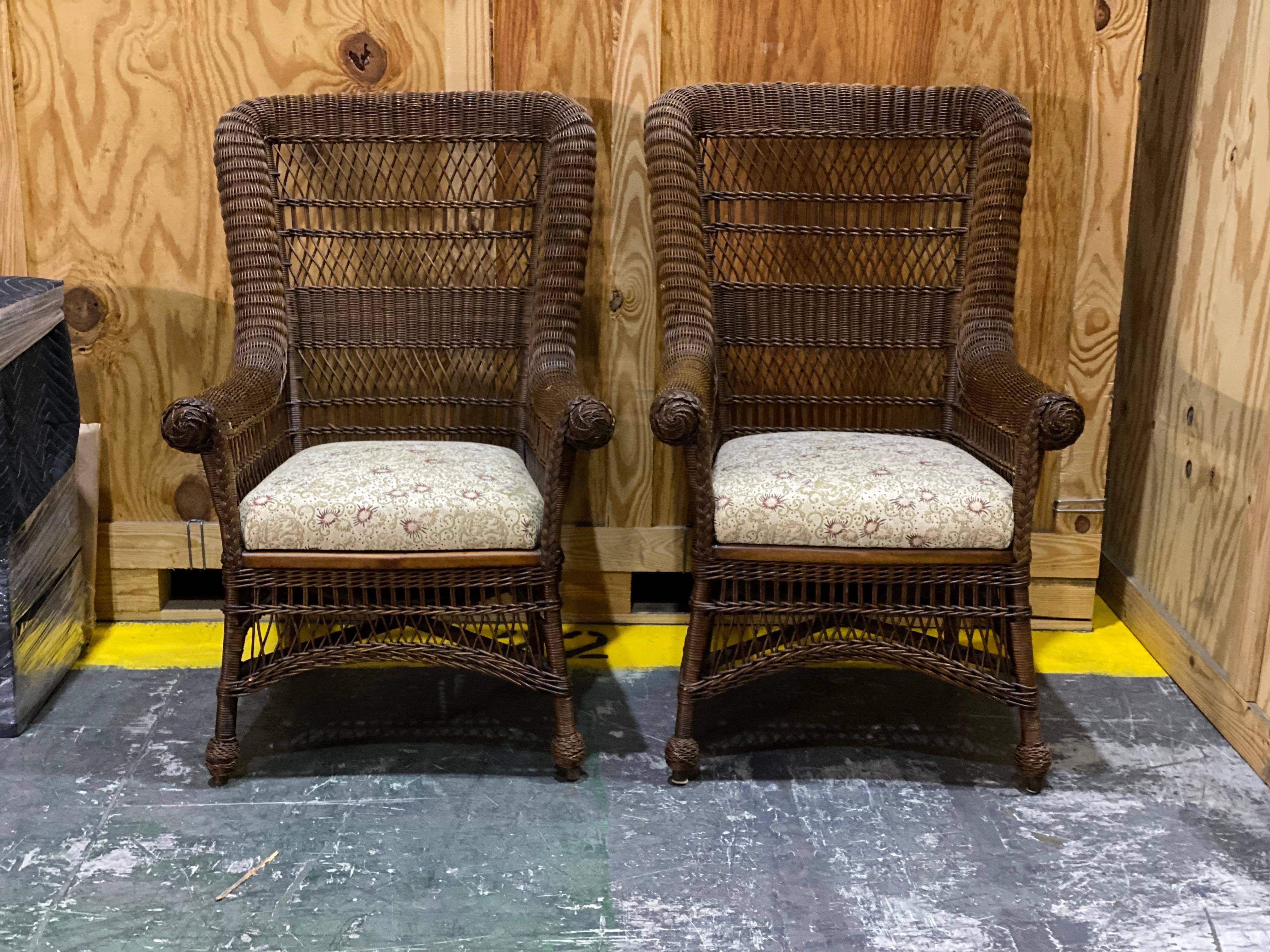 Ensemble de chaises longues en osier du début du 20e siècle, Heywood-Wakefield Bon état - En vente à Southampton, NY
