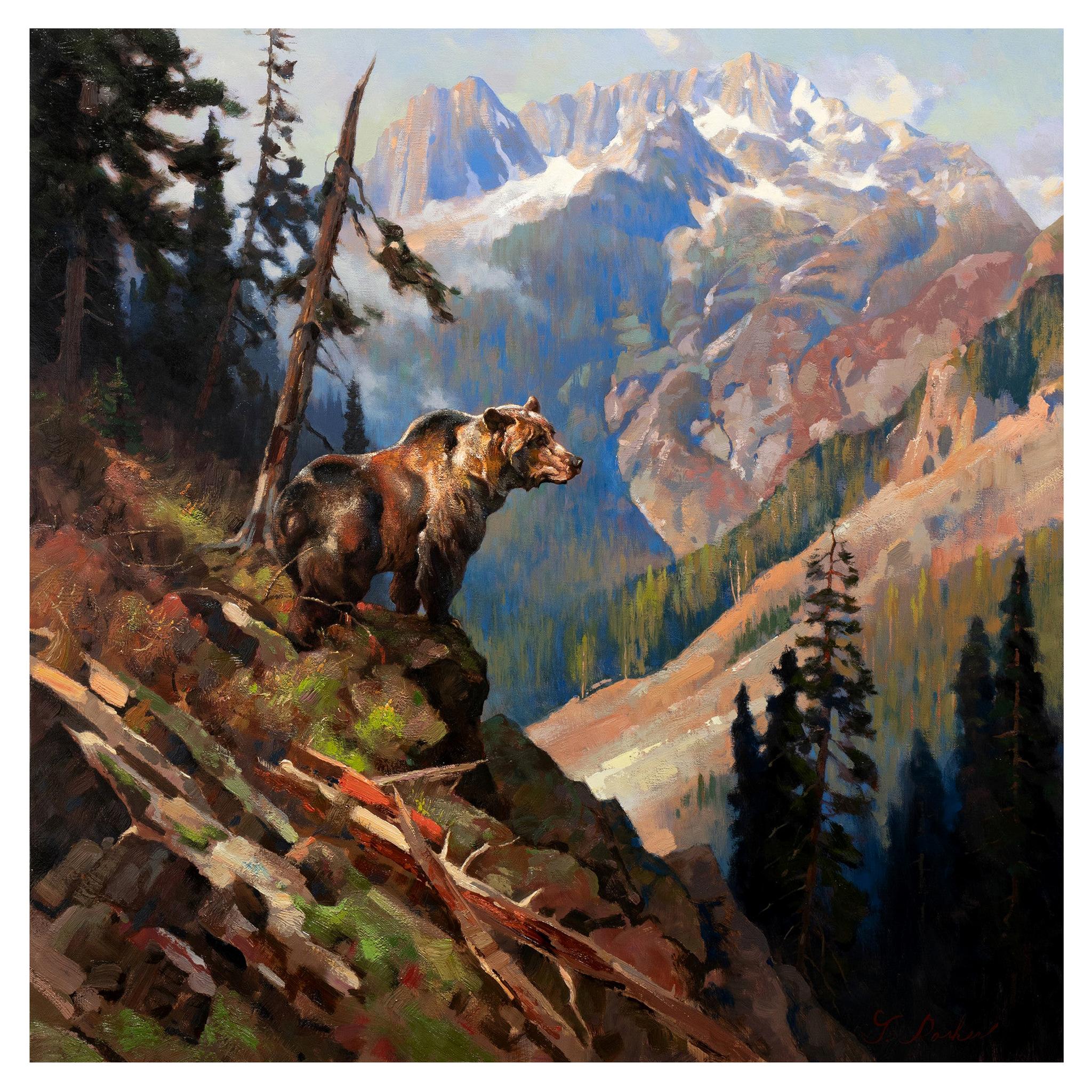 Peinture à l'huile originale d'un ours « His Domain » de Greg Parker en vente