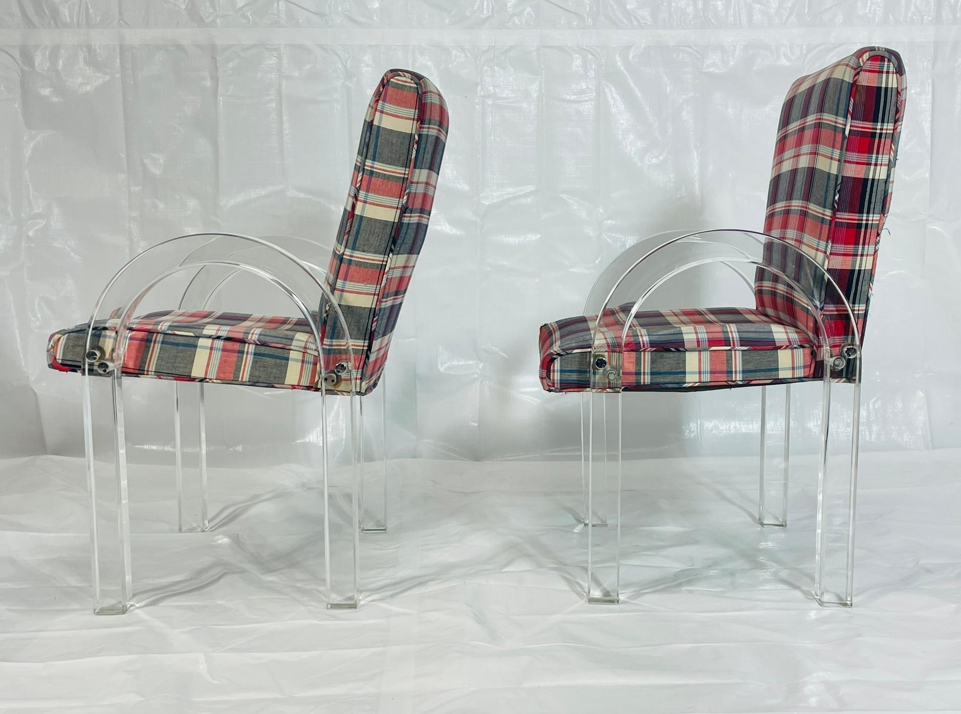 His & Hers Lucite Armchairs by Charles Hollis Jones, Signed & Dated 1972 In Fair Condition For Sale In Los Angeles, CA