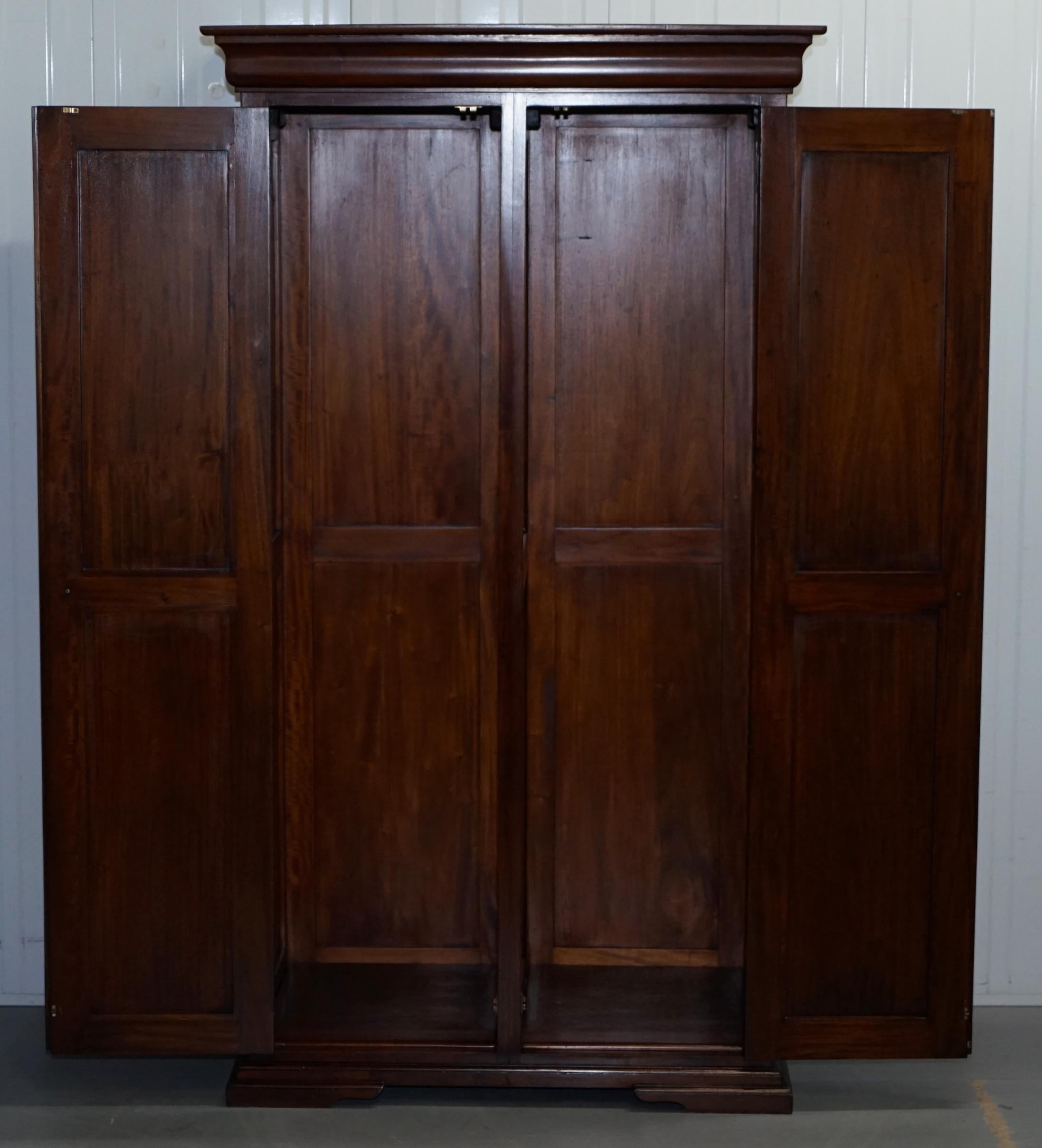 His & Hers Pair of Solid Panelled Mahogany Wardrobes with Large Hanging Space 3