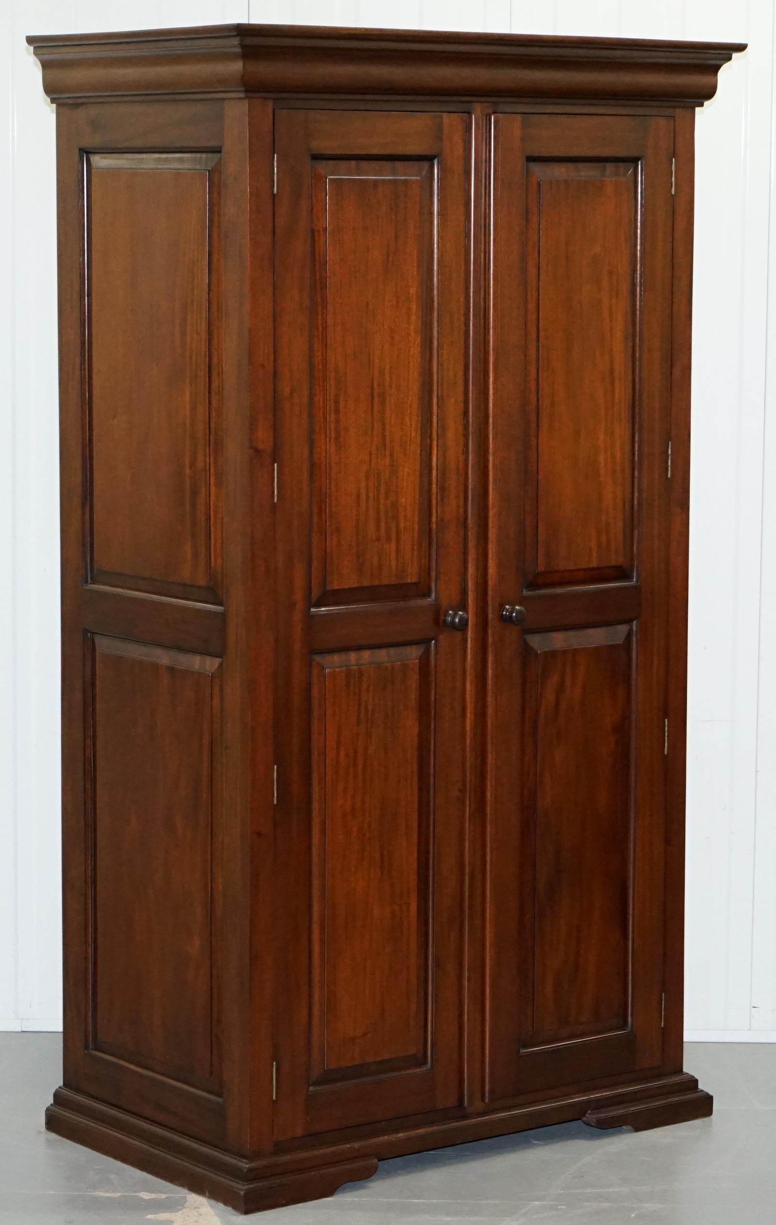 His & Hers Pair of Solid Panelled Mahogany Wardrobes with Large Hanging Space 6