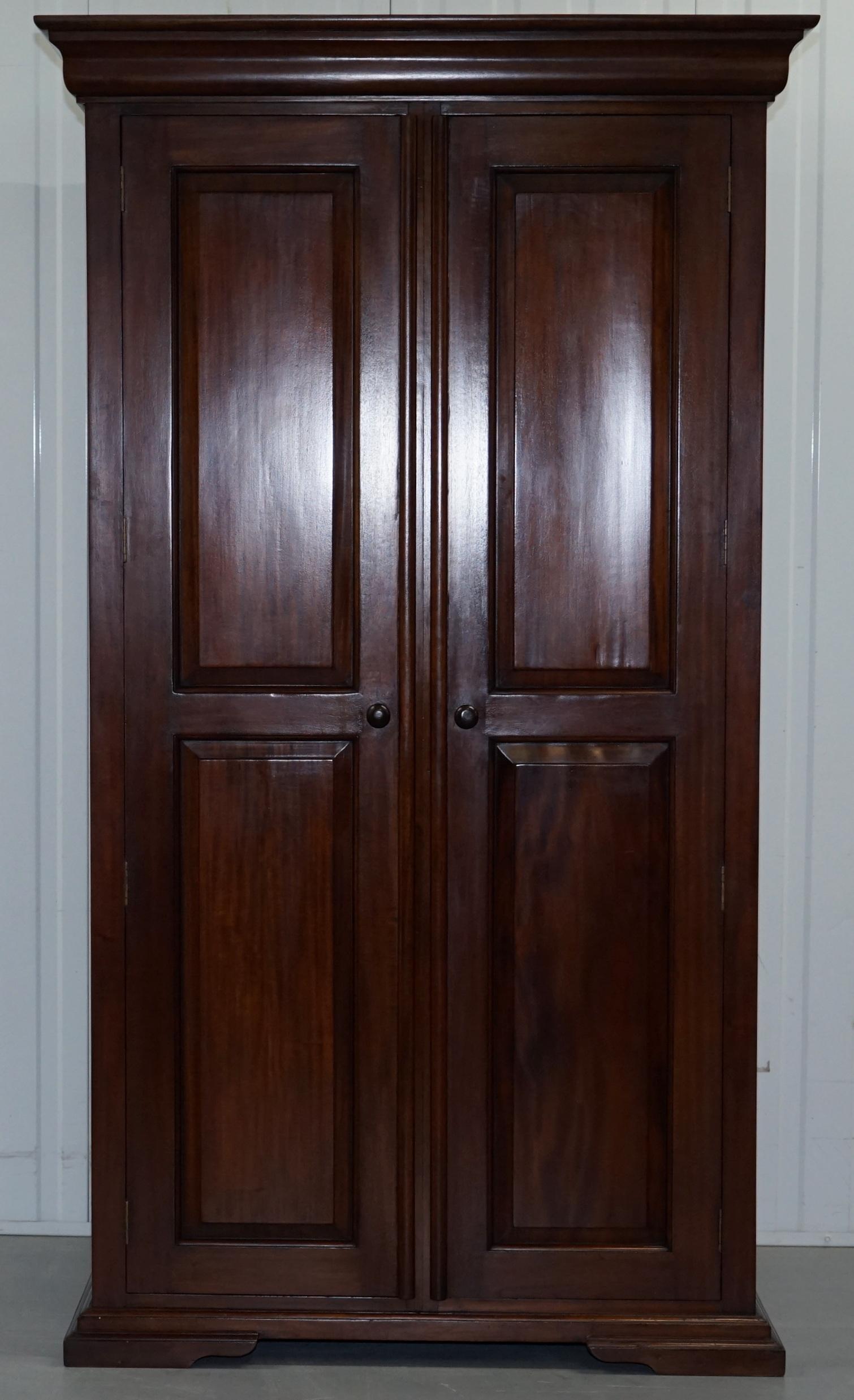 His & Hers Pair of Solid Panelled Mahogany Wardrobes with Large Hanging Space 7