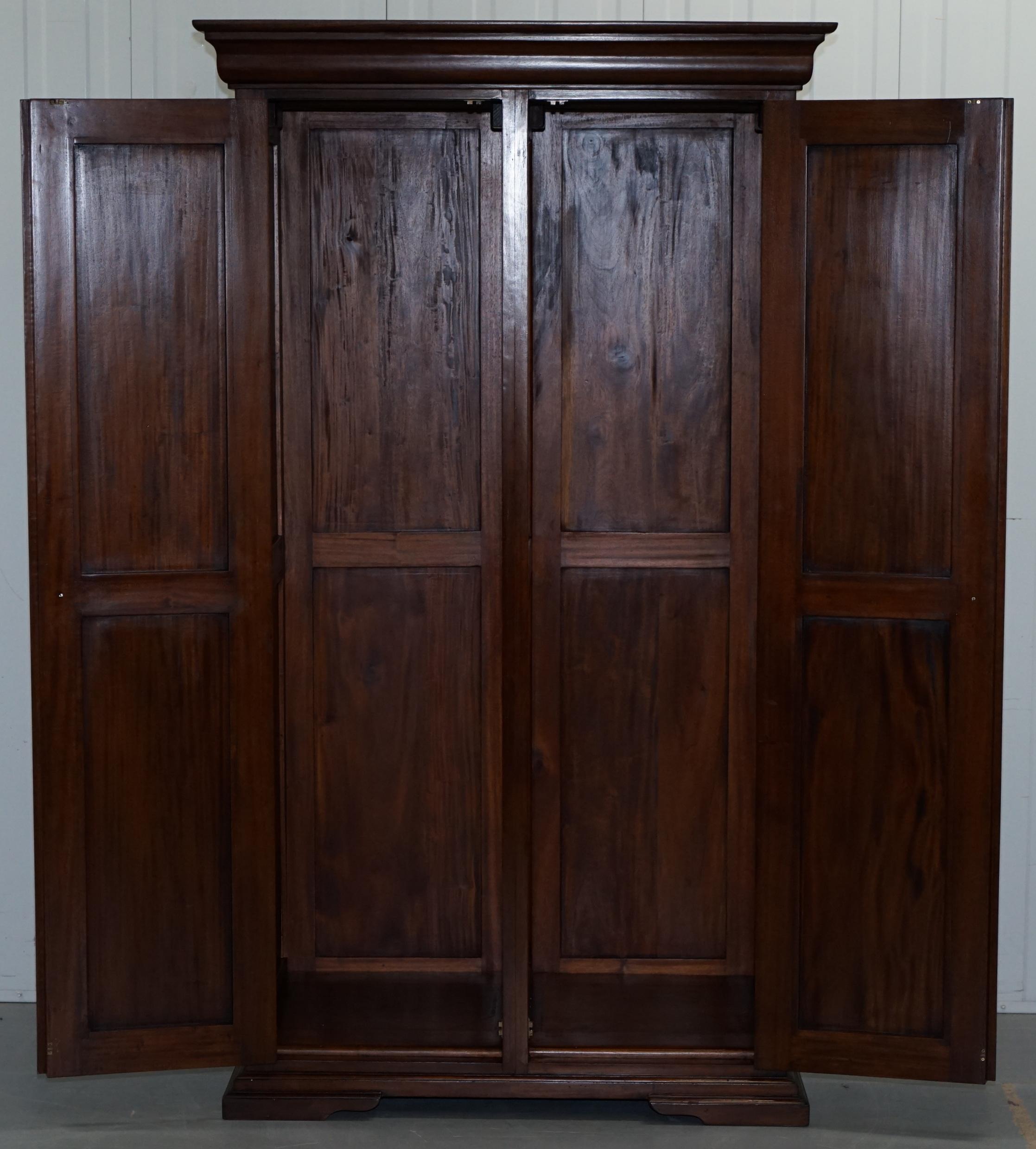 His & Hers Pair of Solid Panelled Mahogany Wardrobes with Large Hanging Space 10