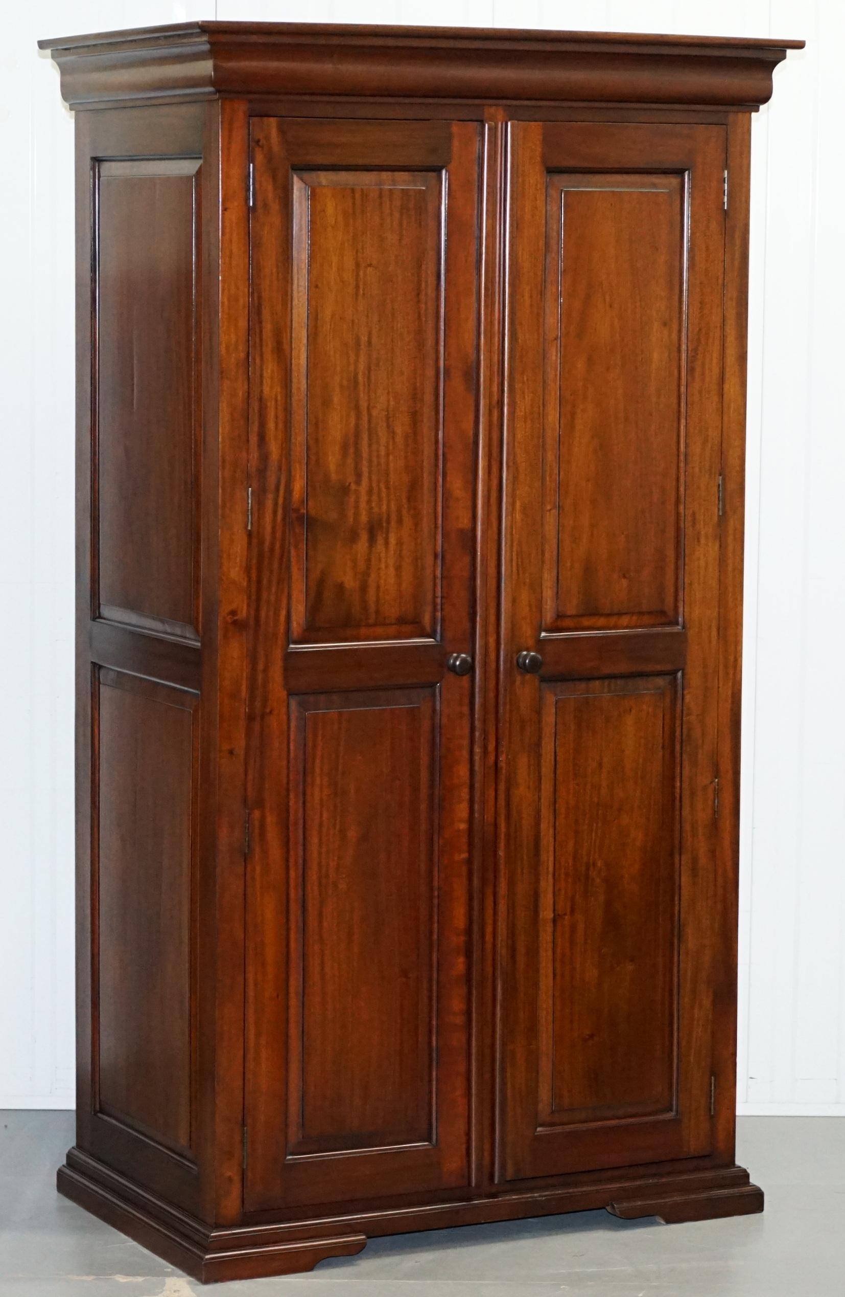 Louis Philippe His & Hers Pair of Solid Panelled Mahogany Wardrobes with Large Hanging Space