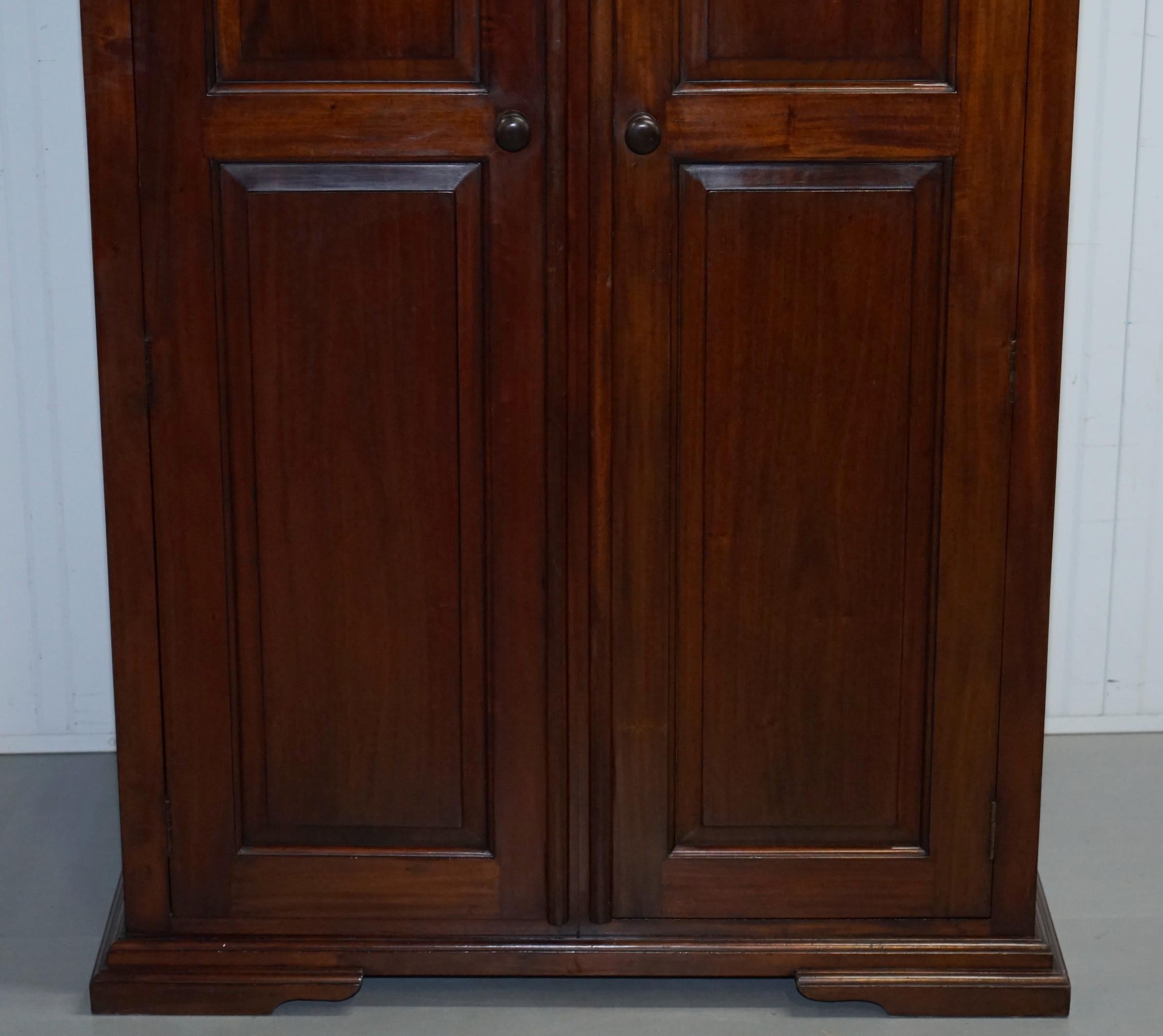 Unknown His & Hers Pair of Solid Panelled Mahogany Wardrobes with Large Hanging Space