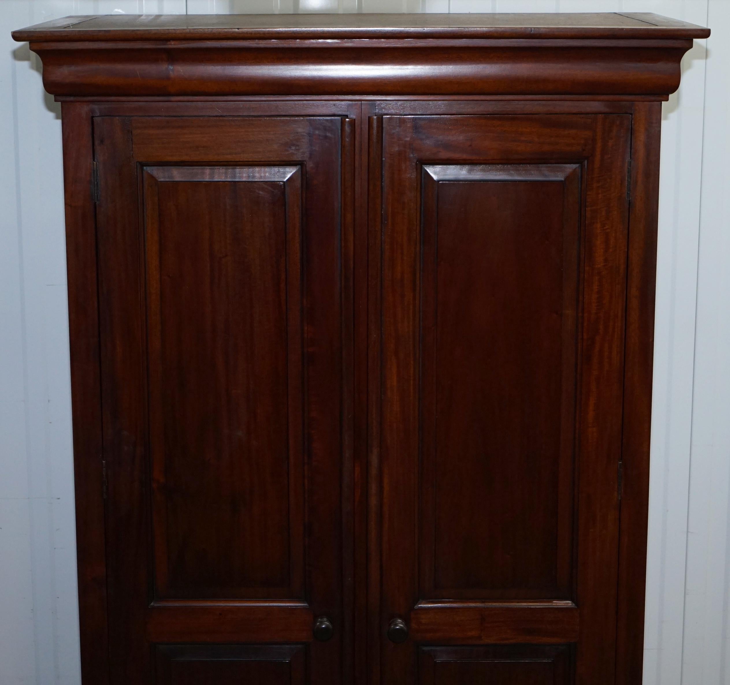 Hand-Crafted His & Hers Pair of Solid Panelled Mahogany Wardrobes with Large Hanging Space
