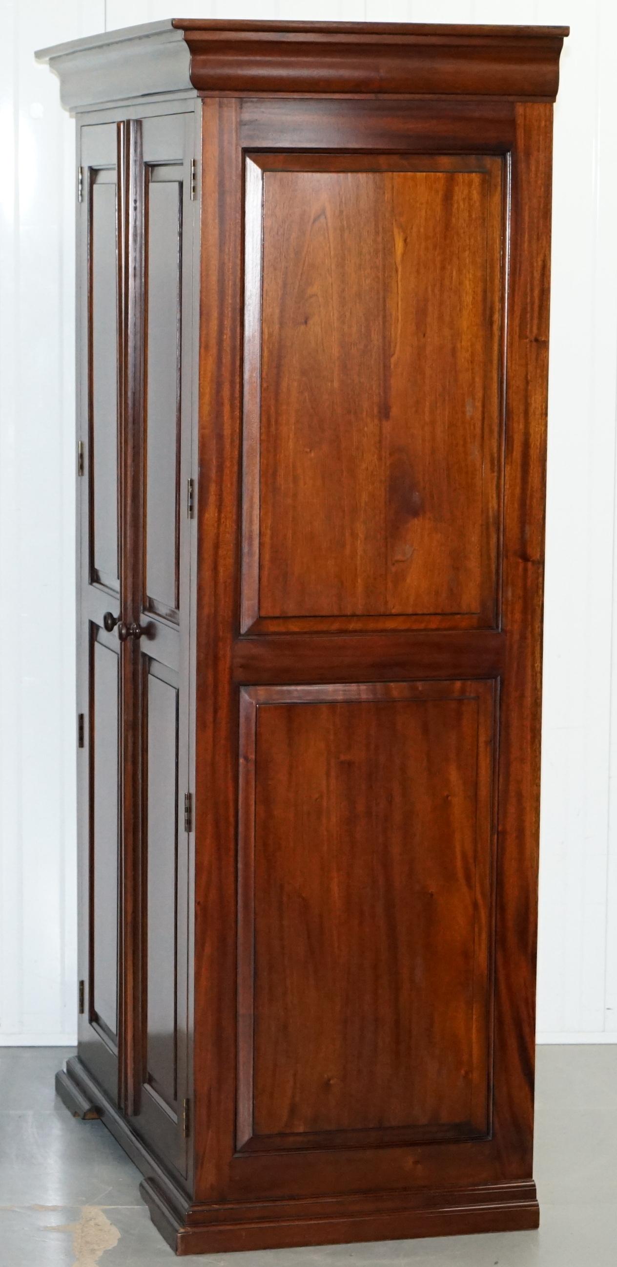 His & Hers Pair of Solid Panelled Mahogany Wardrobes with Large Hanging Space 2