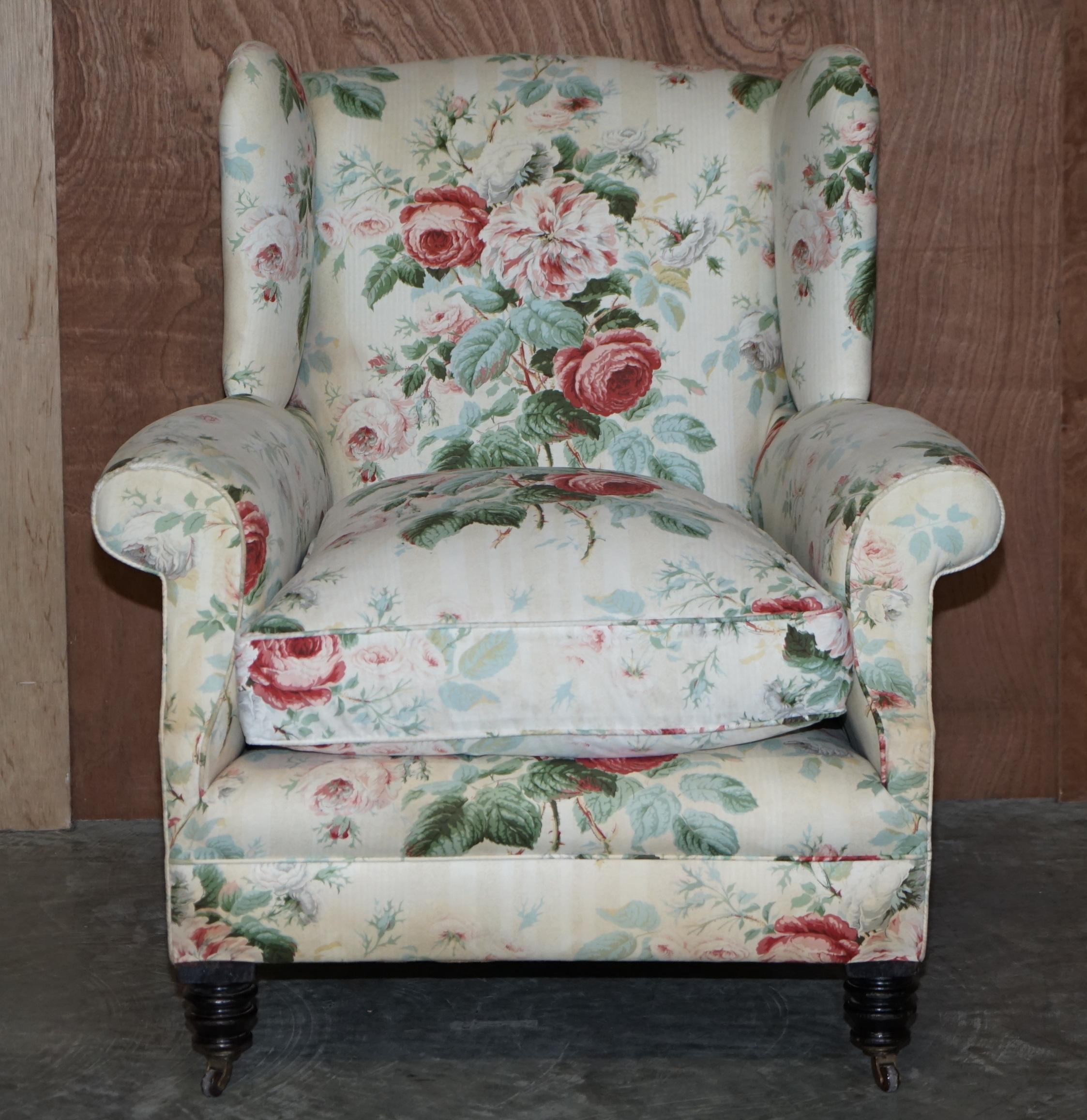His & Her's Pair of Victorian Claw & Ball Feet Wingback Armchairs Colefax Fowler 7