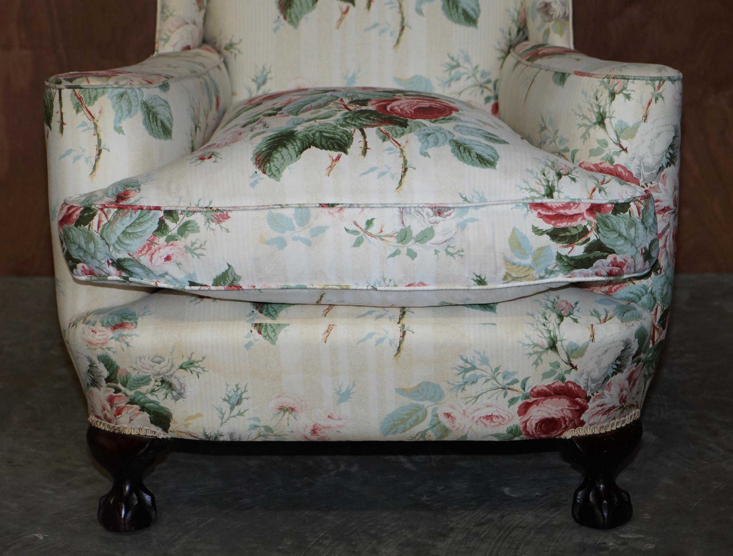 Hand-Crafted His & Her's Pair of Victorian Claw & Ball Feet Wingback Armchairs Colefax Fowler
