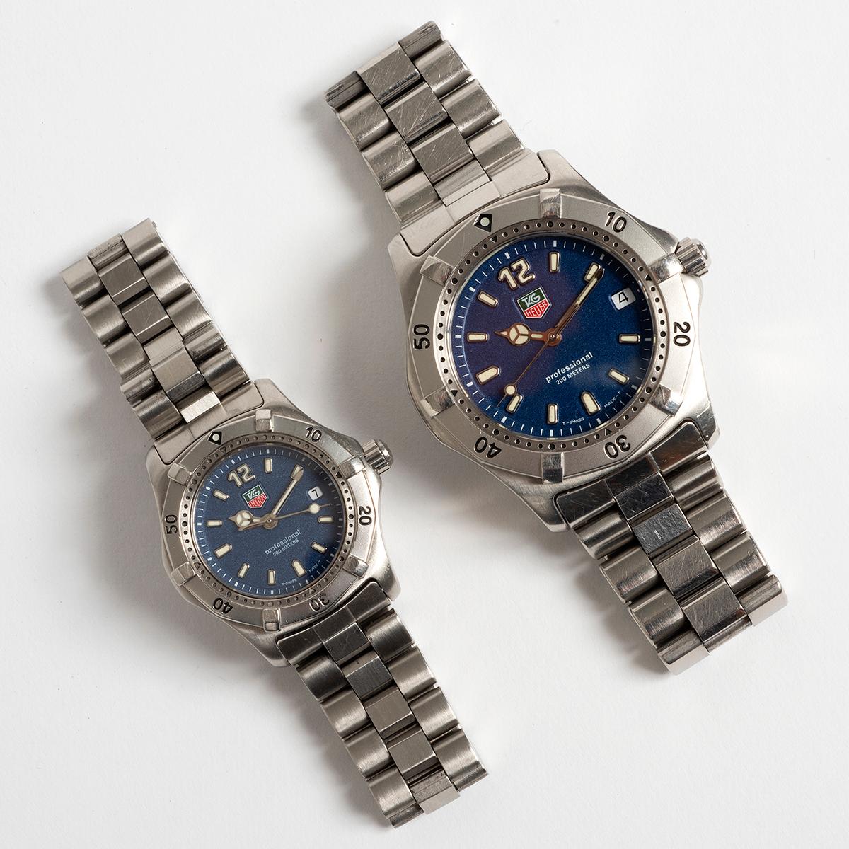 His & Hers, Tag Heuer 2000 Wristwatches.  T Swiss Made Tritium Dial, Year c 1996 2