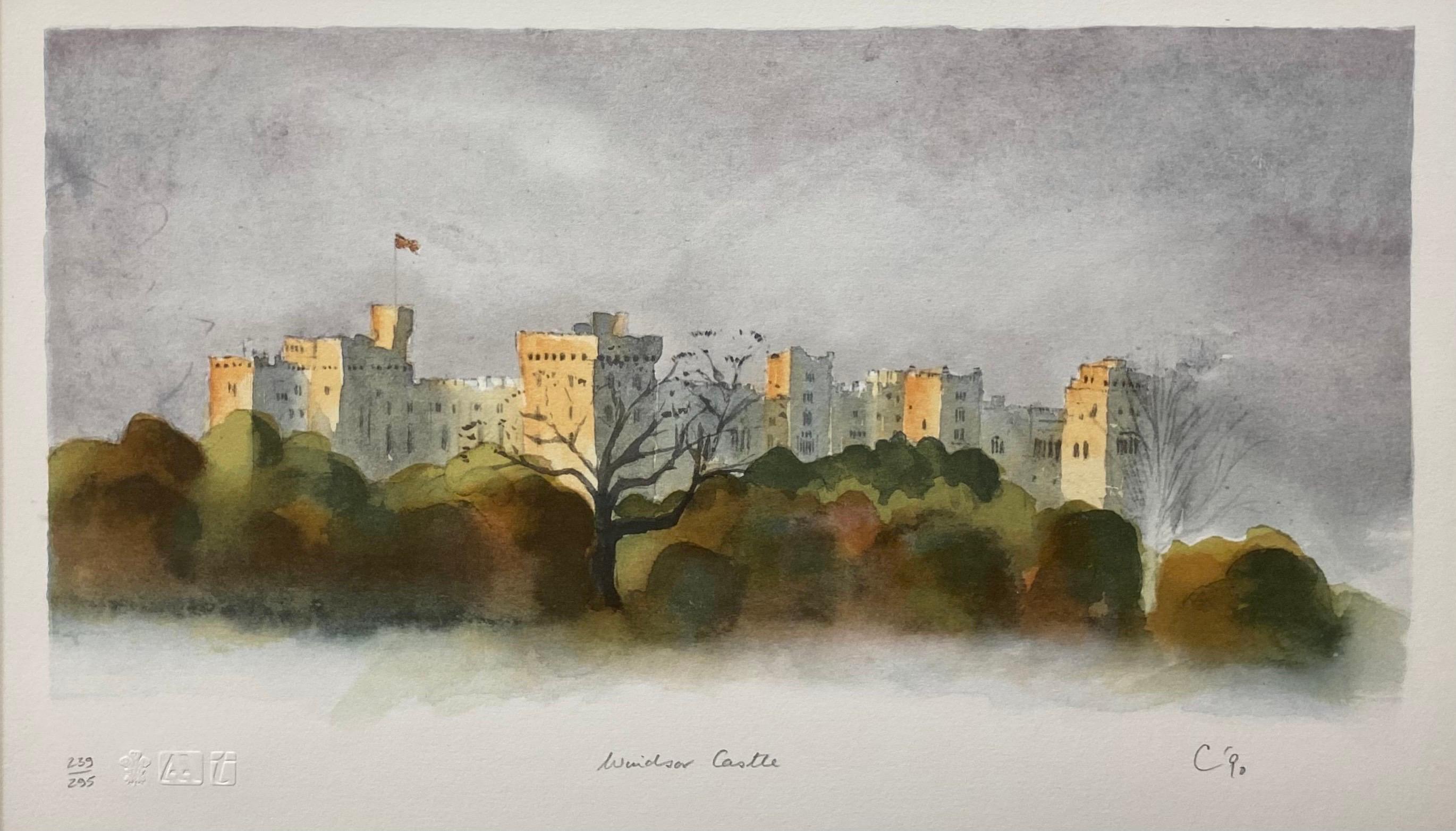 “Windsor Castle, 1990” HM King Charles III Signed Lithograph, Edition of 295 - Print by His Majesty King Charles III