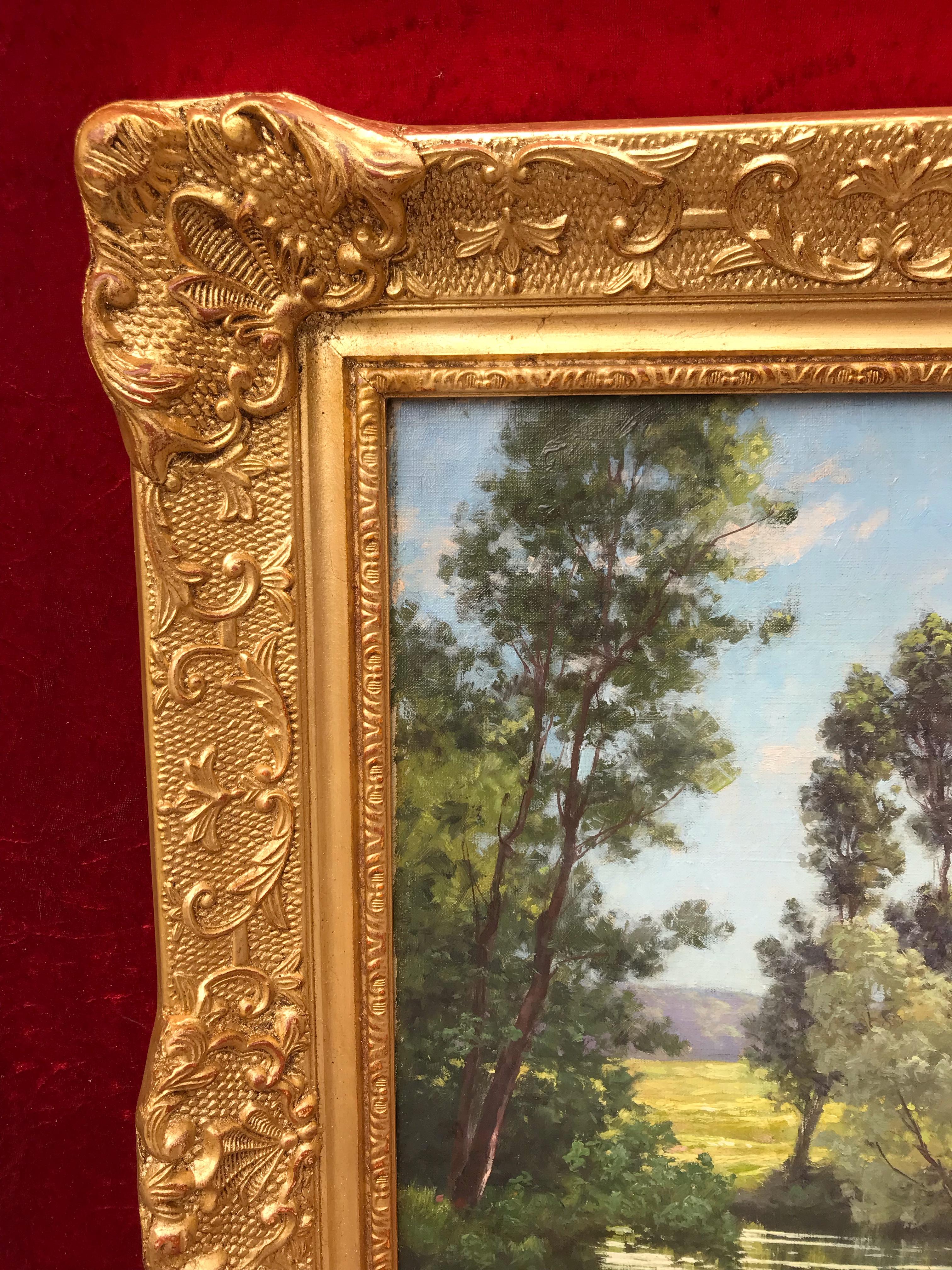 René Charles Edmond His (1877-1960)
Paisaje junto al estanque
Óleo sobre lienzo firmado abajo a la izquierda
Marco antiguo dorado con hojas
Tamaño lienzo : 51 X 65 cm    Tamaño del marco : 67 X 81 cm

René Charles Edmond His (1877-1960)
Pintor