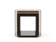 Art Deco style His Side Table made with ebony, brass and glass, Handmade