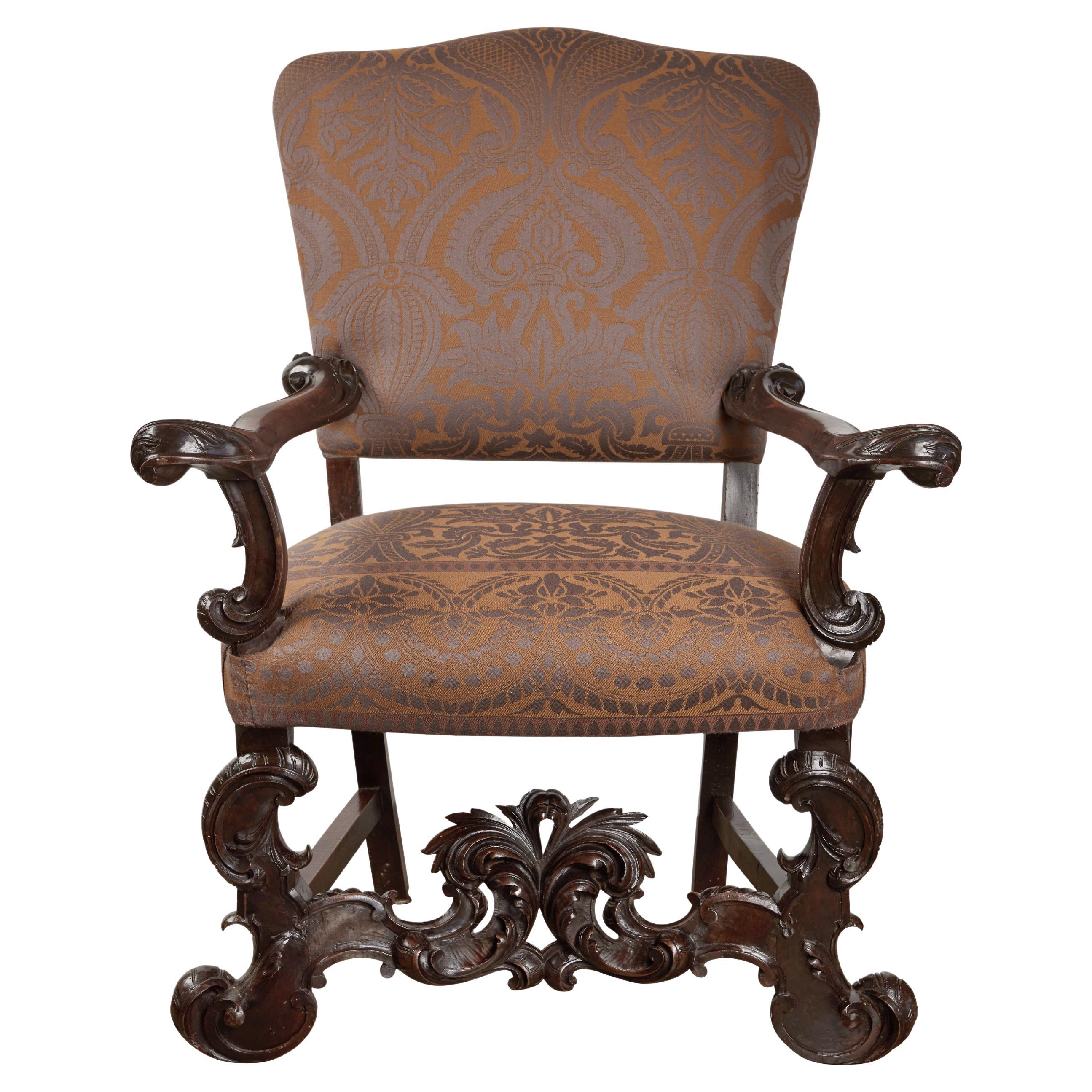 "His" Venetian Walnut Arm Chair For Sale