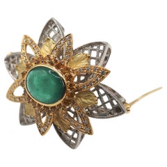 Hisako Matsui Platinum 18K Gold Emerald Sapphire Diamond Flower Ring