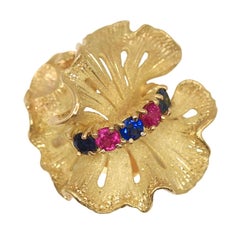 Hisako Matsui Ruby Sapphire 18K Gold Textured Floral Ring