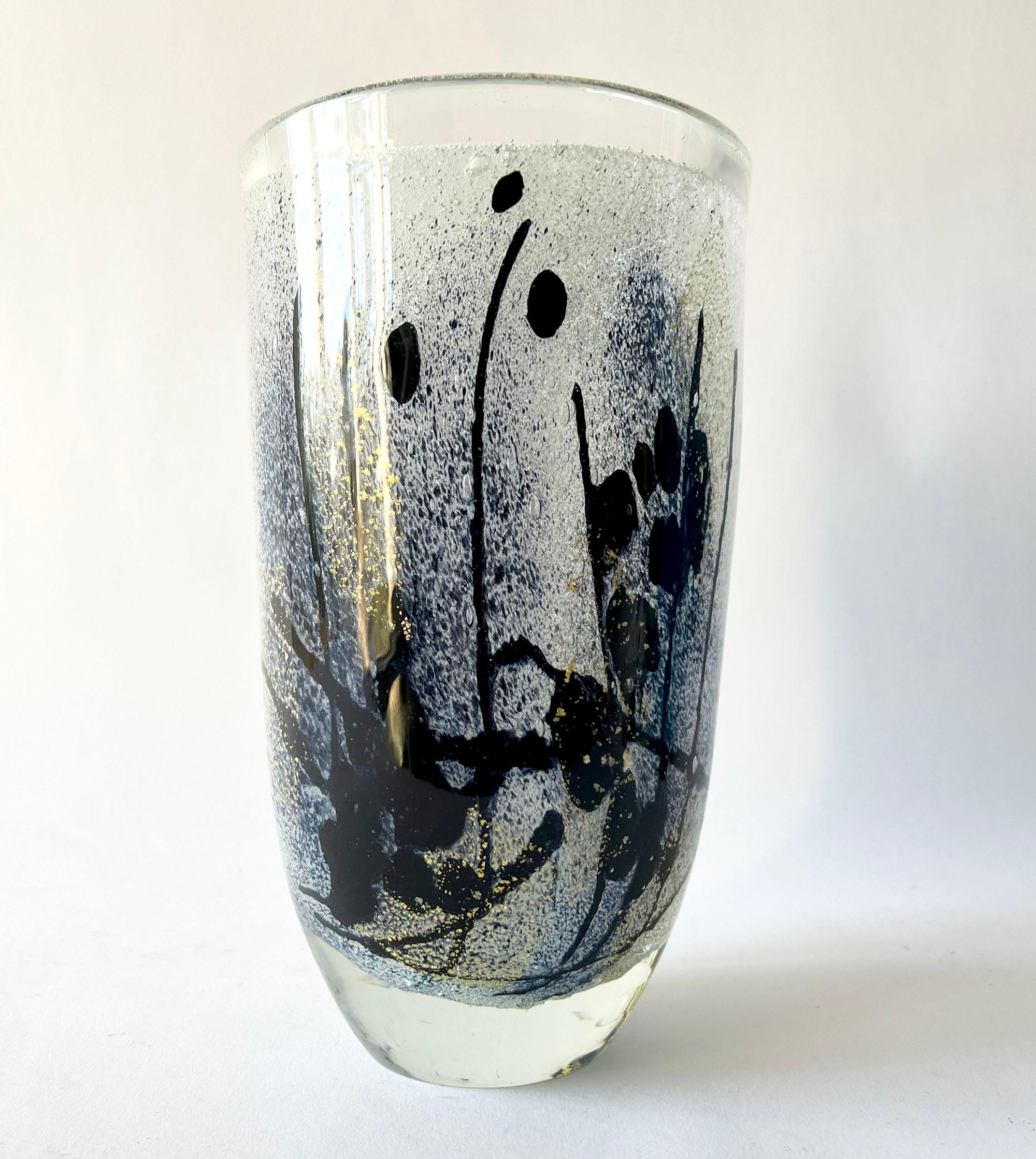 Tall vase with medium thickness glass walls created by Hisatoshi Iwata for the Iwata Glass Company. Piece measures 10