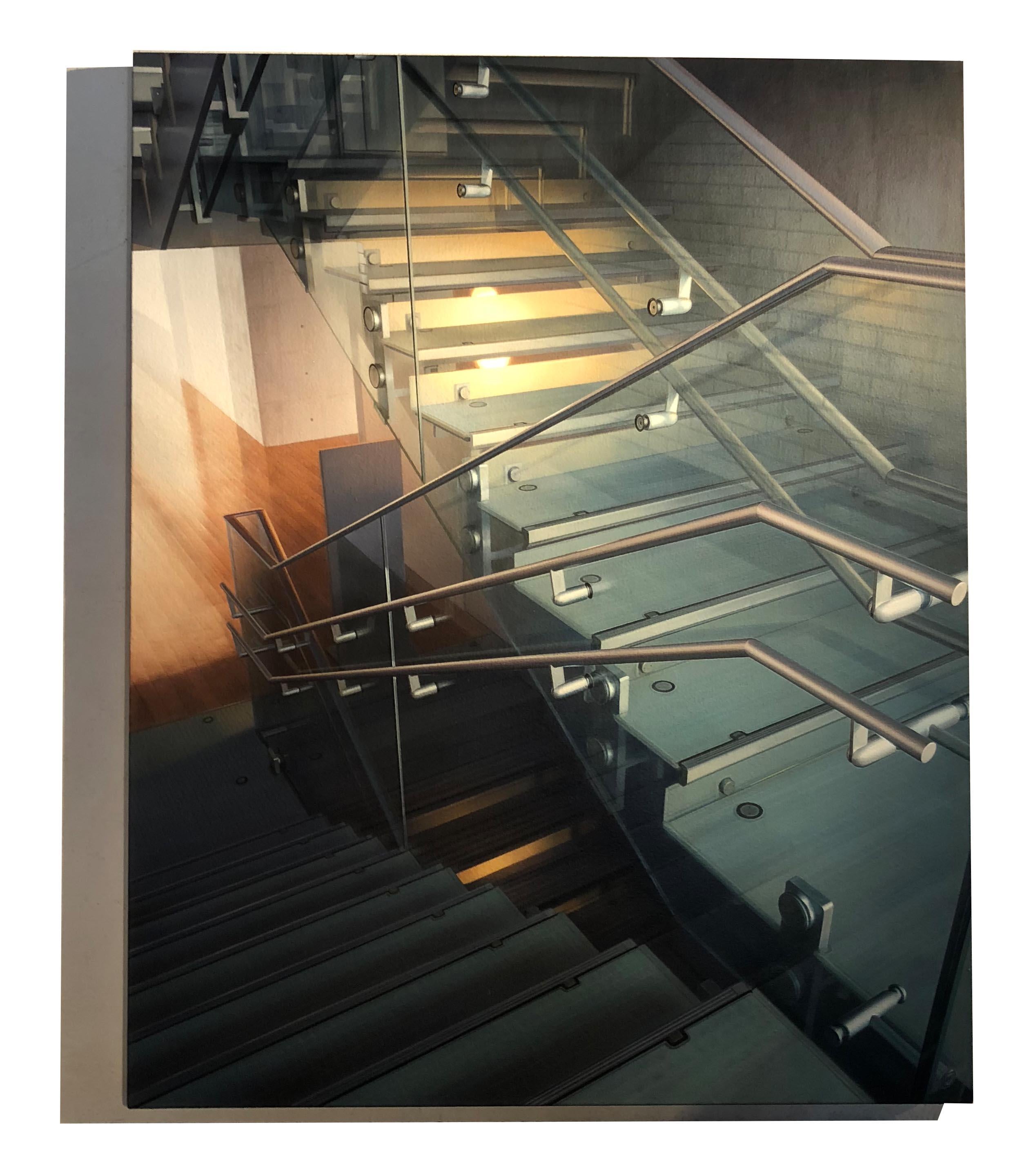 Stairway #10 - Library - Painting by Hisaya Taira