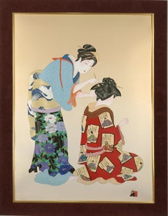 Vintage Japanese Geisha Figurative lithograph -- "Before The Recital" by Otsuka