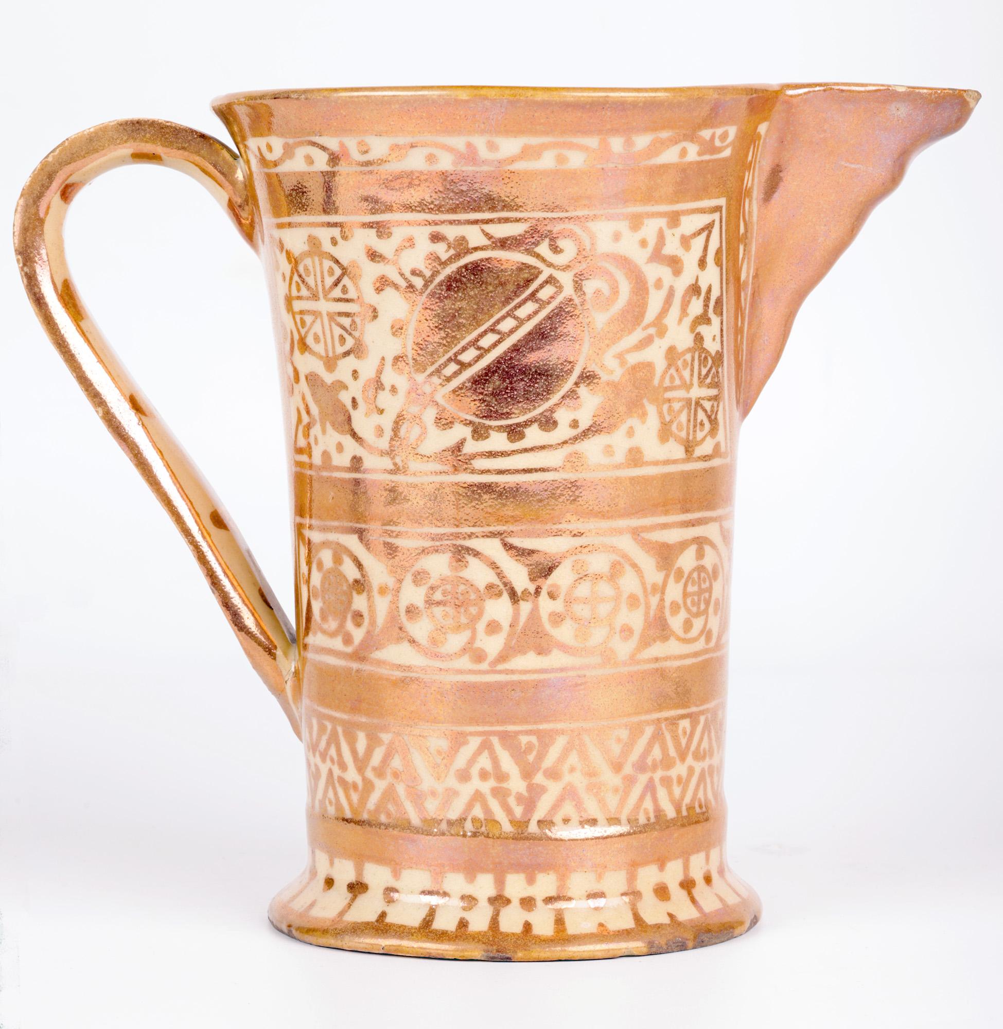 Hispano-Moresque Moorish Copper Lustre Glazed Art Pottery Jug For Sale 2
