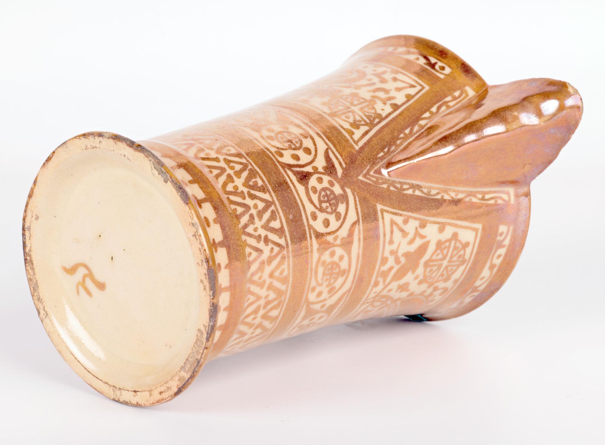 Hispano-Moresque Moorish Copper Lustre Glazed Art Pottery Jug For Sale 3