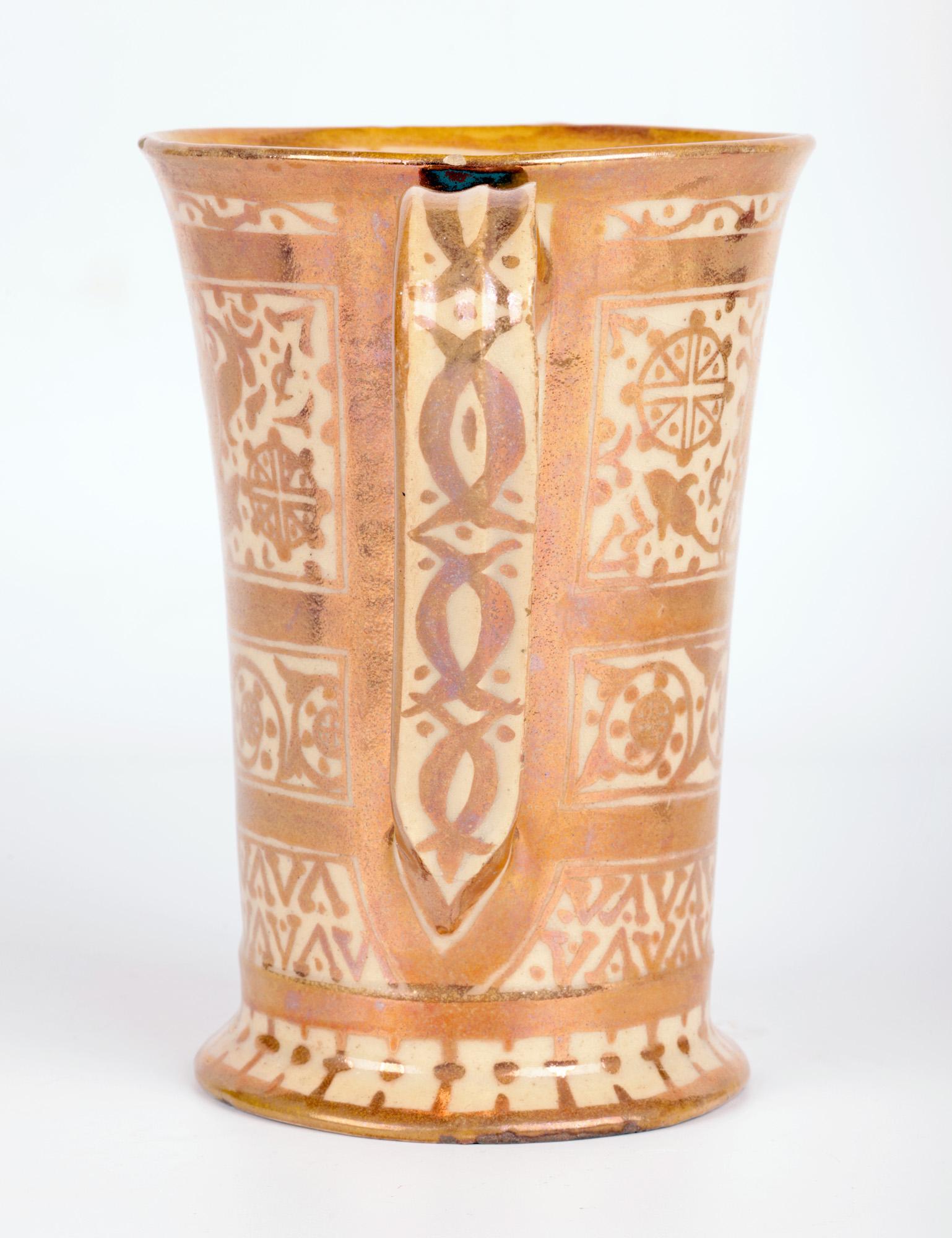 Hispano-Moresque Moorish Copper Lustre Glazed Art Pottery Jug For Sale 5