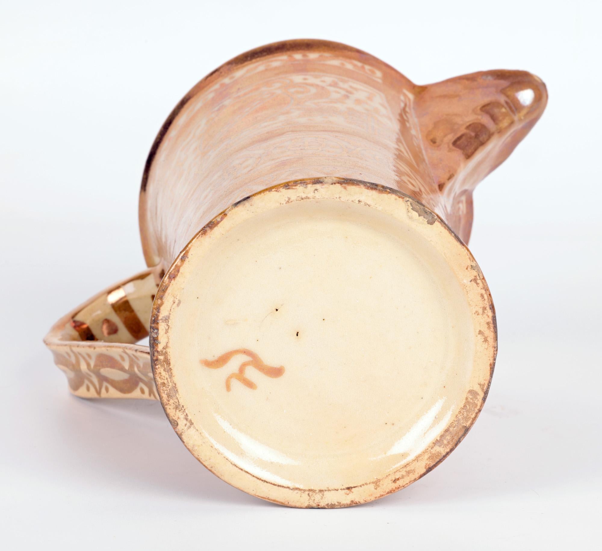 Hispano-Moresque Moorish Copper Lustre Glazed Art Pottery Jug For Sale 6