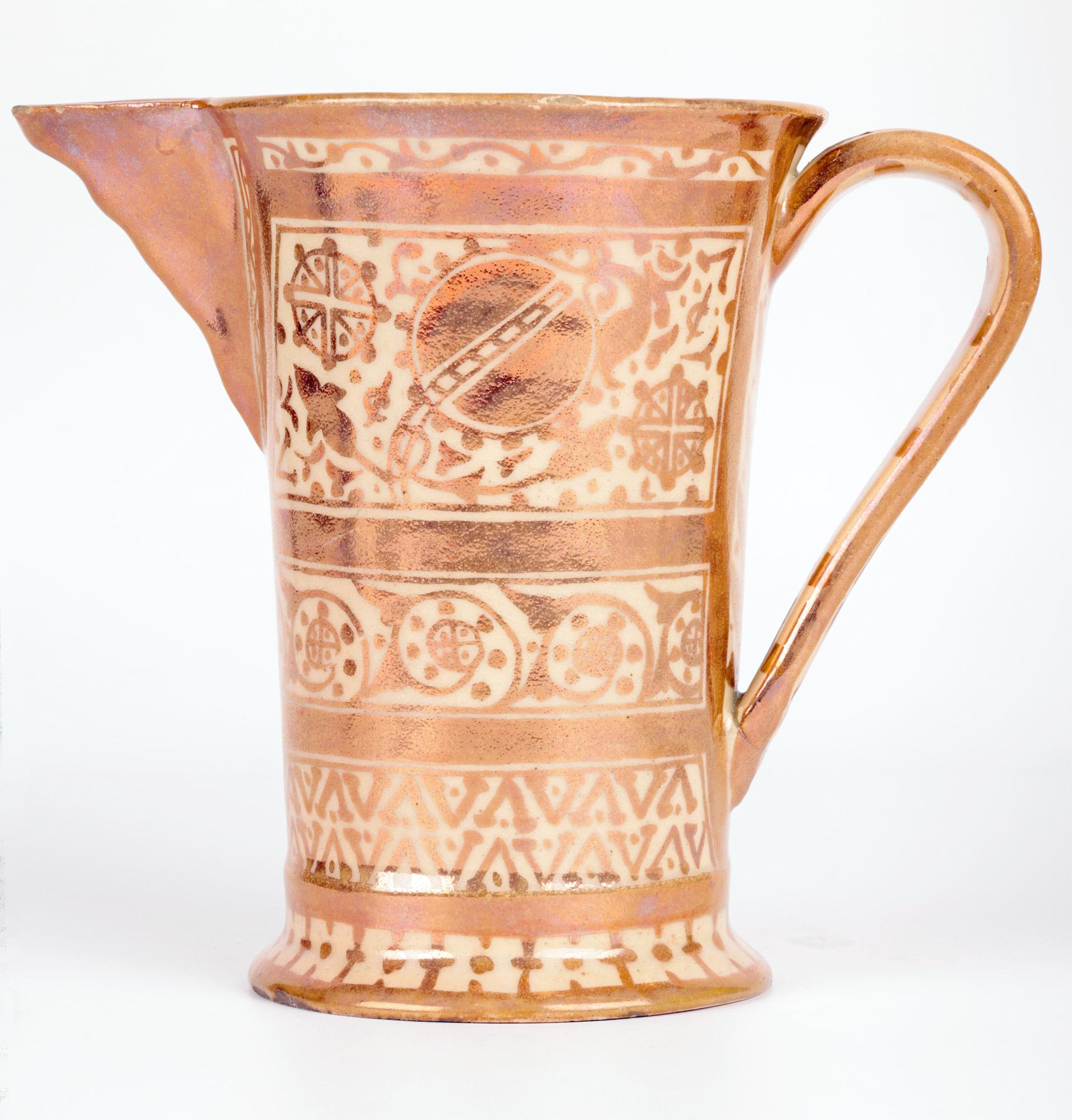 Hispano-Moresque Moorish Copper Lustre Glazed Art Pottery Jug For Sale 7