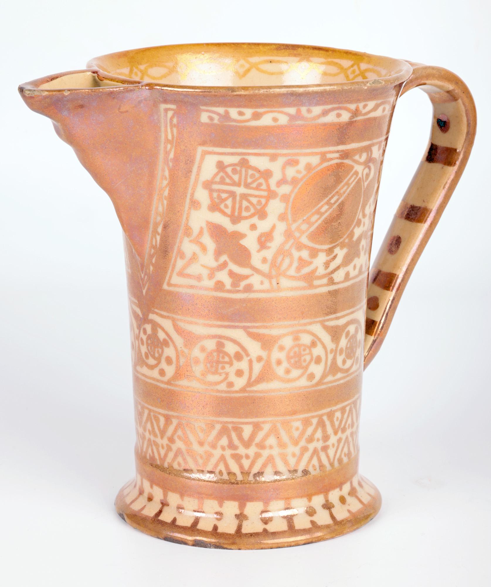 Hispano-Moresque Moorish Copper Lustre Glazed Art Pottery Jug For Sale 8