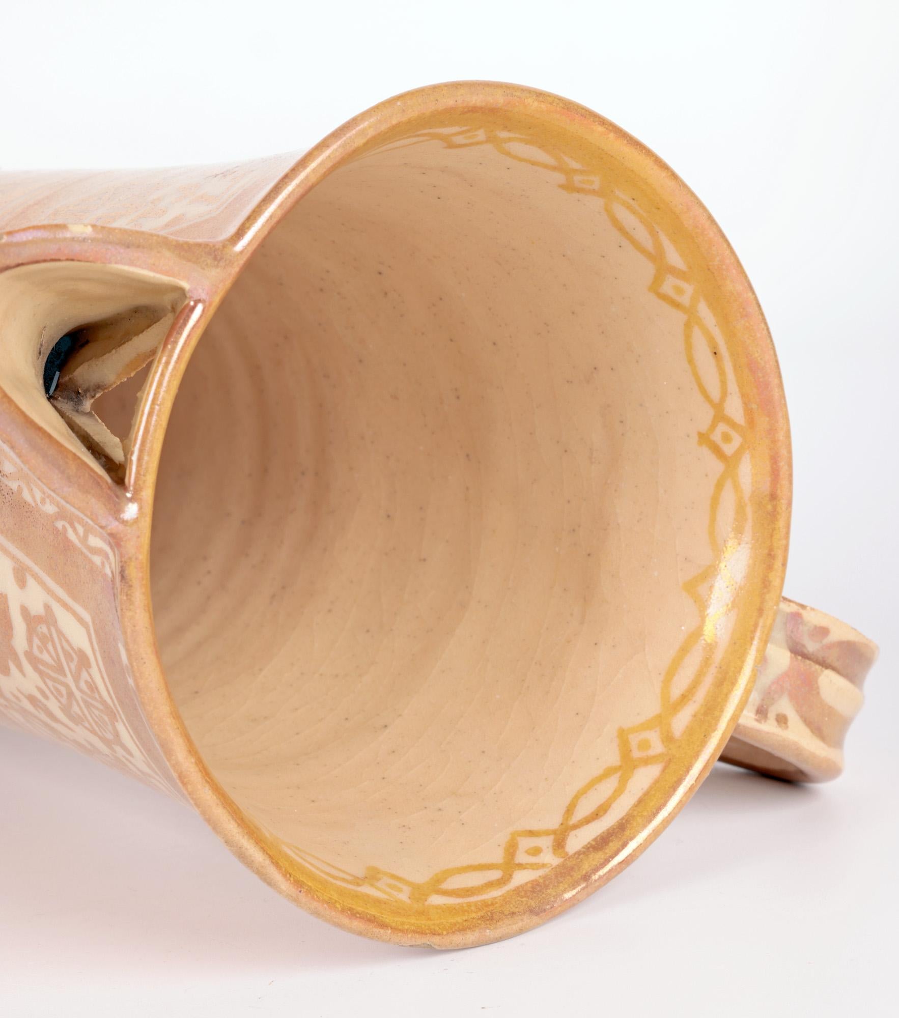 Ceramic Hispano-Moresque Moorish Copper Lustre Glazed Art Pottery Jug For Sale