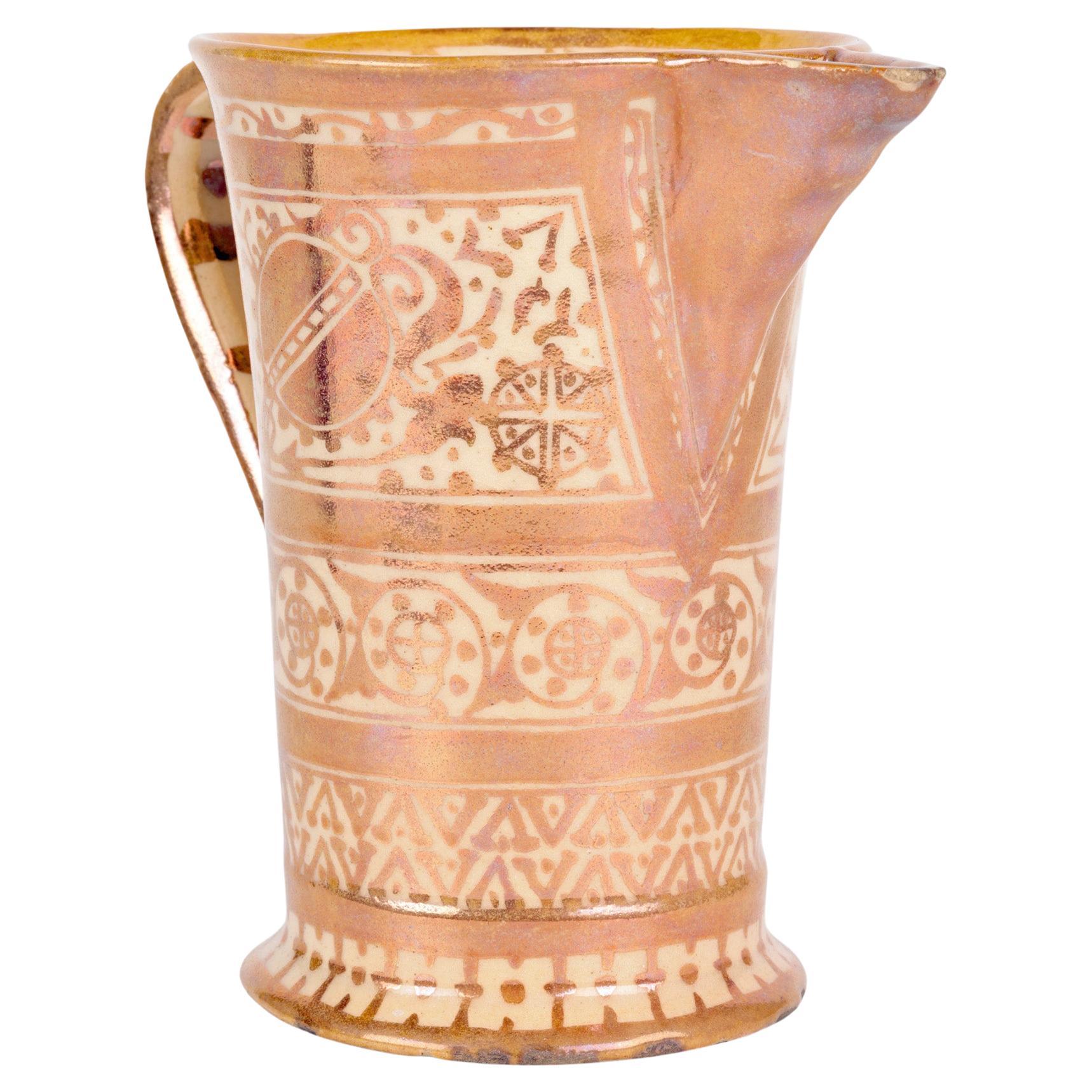 Hispano-Moresque Moorish Copper Lustre Glazed Art Pottery Jug For Sale