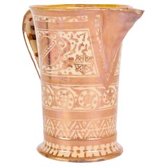 Antique Hispano-Moresque Moorish Copper Lustre Glazed Art Pottery Jug