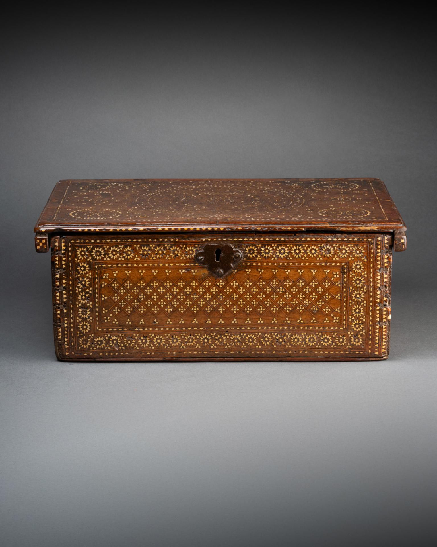 Renaissance Hispano-Moresque Mudéjar Bone-Inlaid Walnut Chest  - Spain, 16th century For Sale