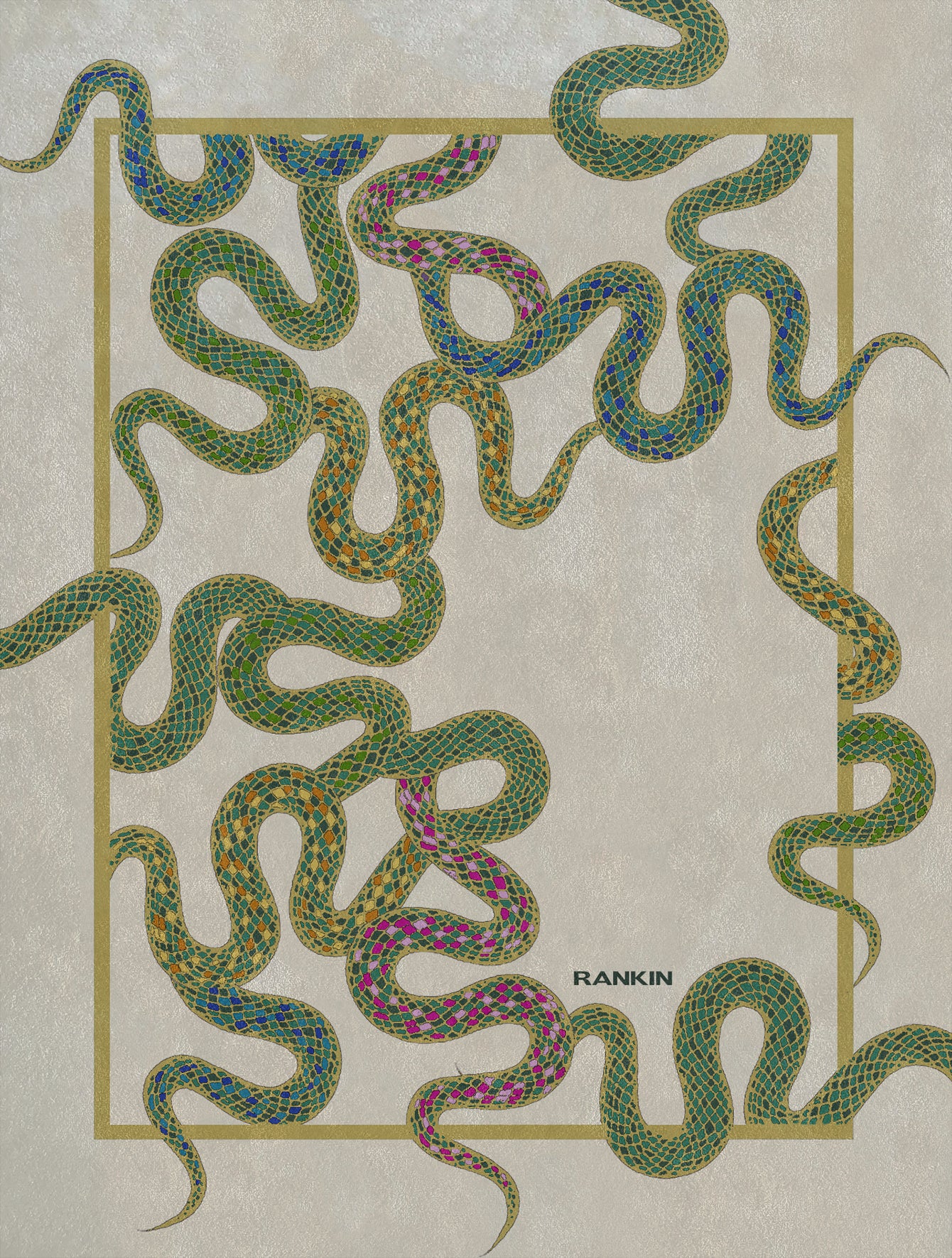 Hissteria Snake Tapis contemporain en laine nouée à la main Rankin Rugs 'Cream/Green' (crème/vert)
