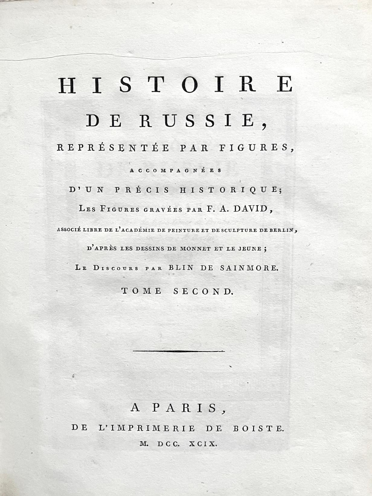 Histoire De Russie Pubblicato nel 1797 con 36 tavole incise da E.A. A. David In condizioni buone in vendita a San Francisco, CA