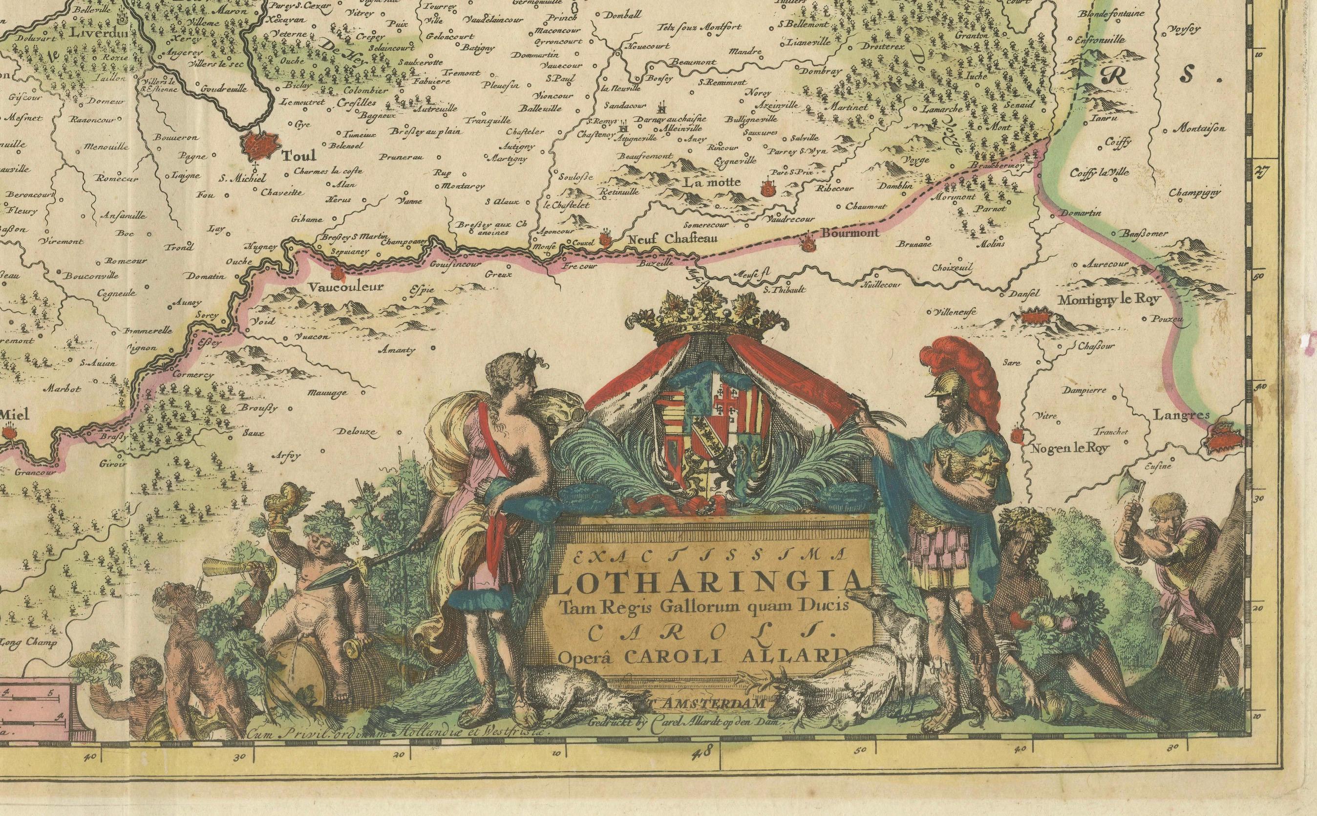 Historic 1690 Map of Lorraine in France by Allard - Cities of Toul, Nancy, Metz In Good Condition For Sale In Langweer, NL