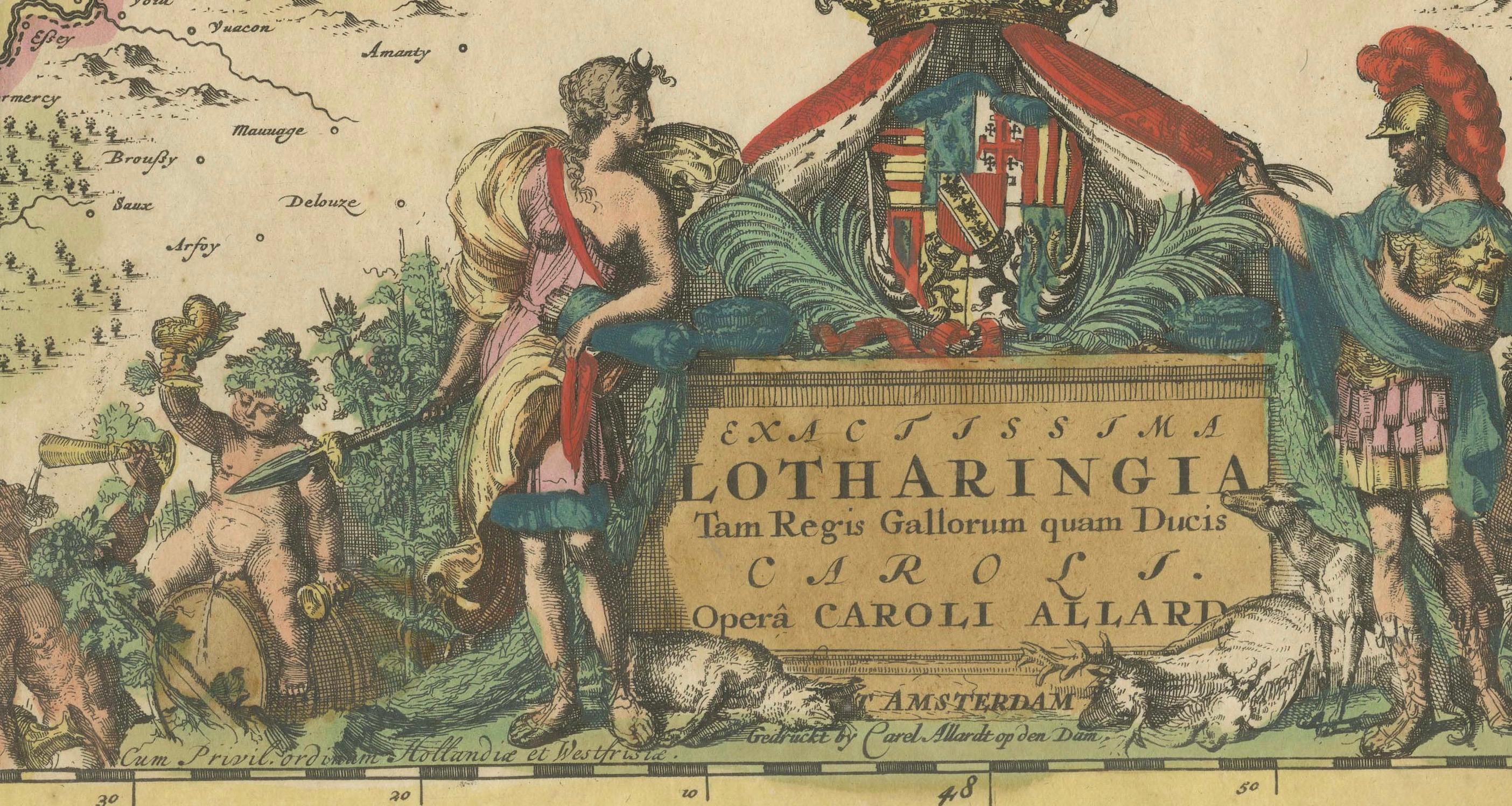 Late 17th Century Historic 1690 Map of Lorraine in France by Allard - Cities of Toul, Nancy, Metz For Sale