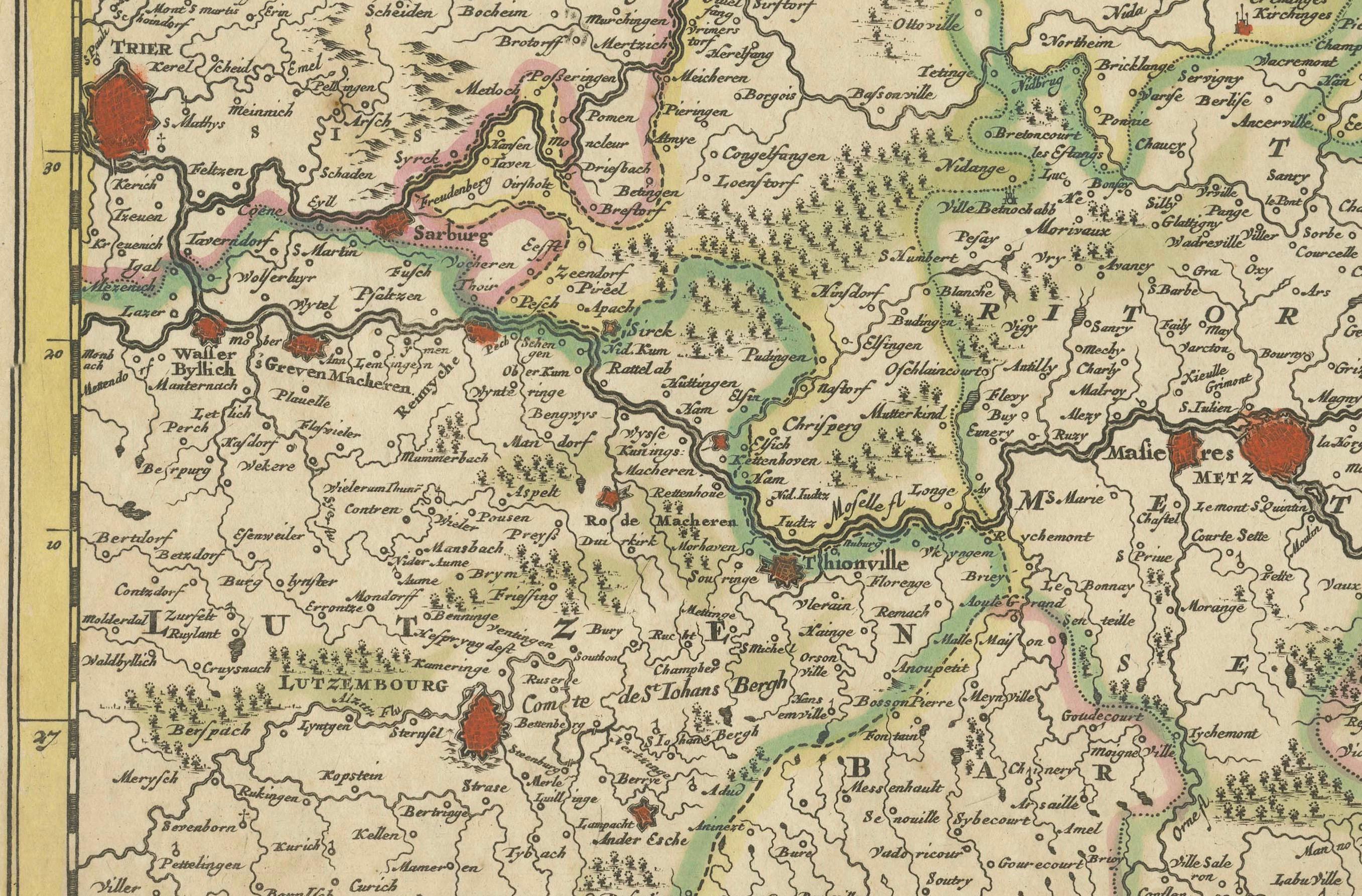 Historic 1690 Map of Lorraine in France by Allard - Cities of Toul, Nancy, Metz For Sale 1