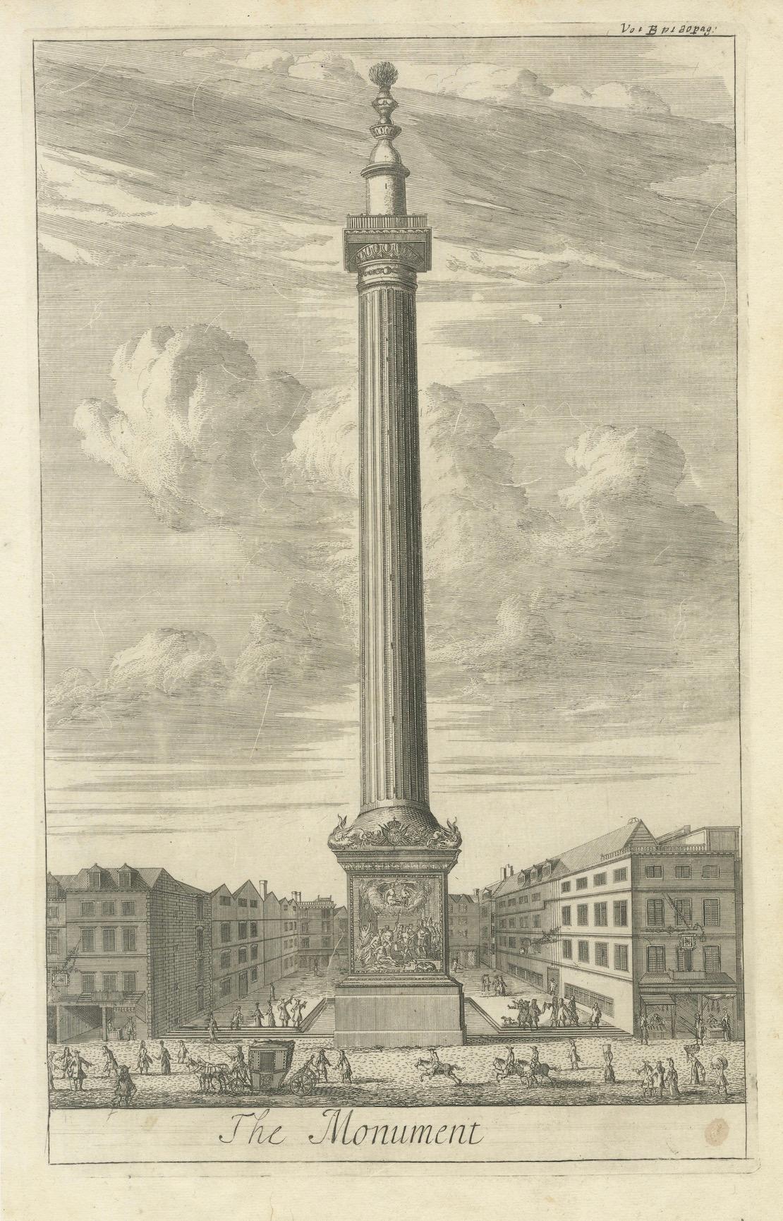 Historic 1720 Engraving of The Monument, London Bridge Ward – From Strype's 