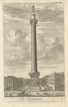 Historic 1720 Engraving of The Monument, London Bridge Ward