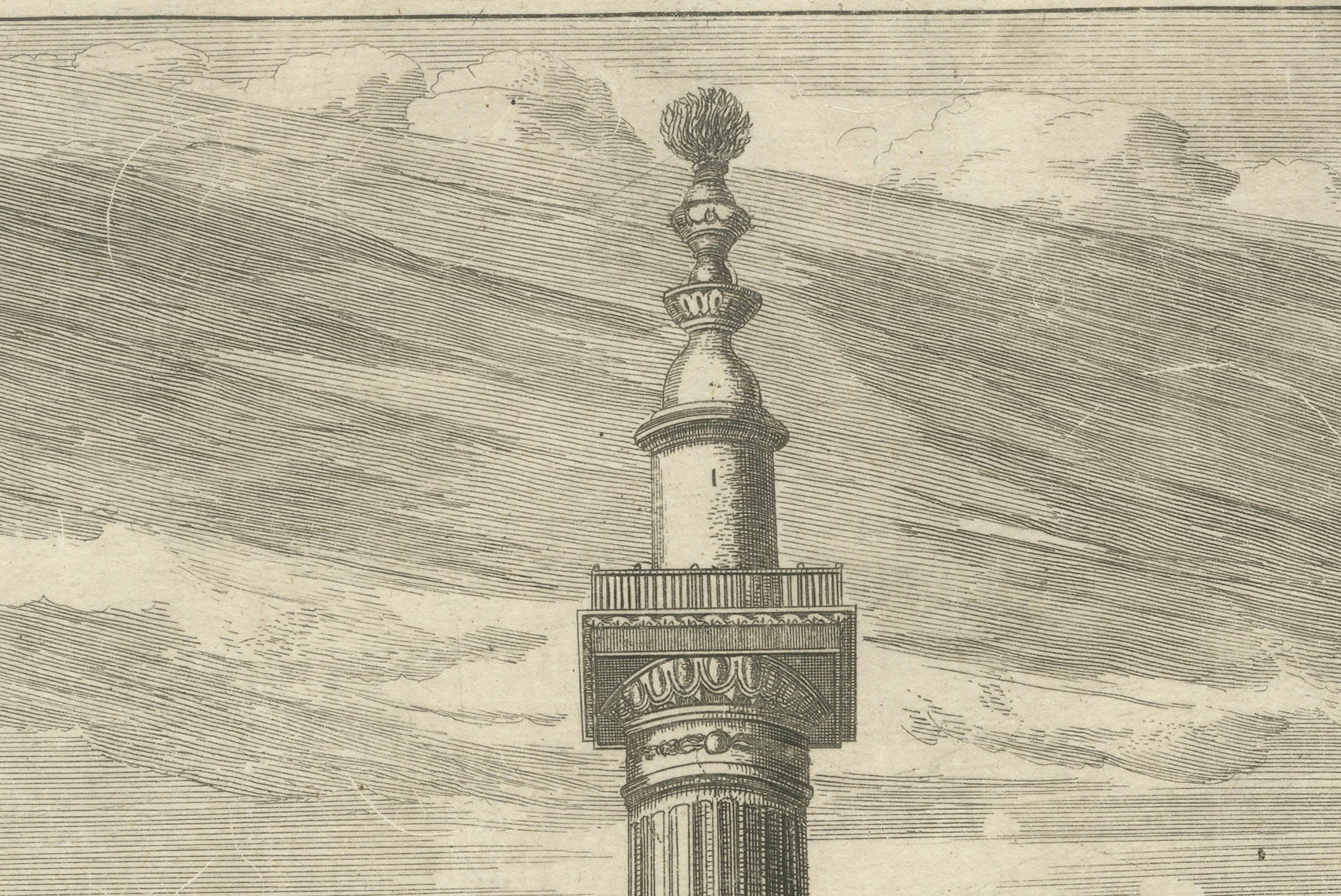 Engraved Historic 1720 Engraving of The Monument, London Bridge Ward For Sale